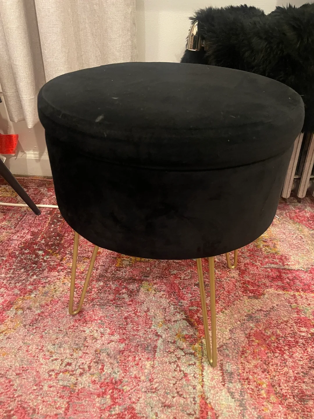 Black Velvet Round Ottoman Footstool thumbnail