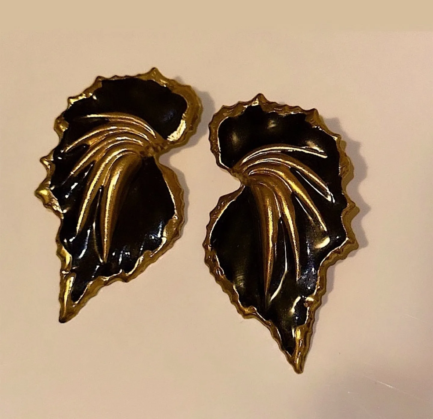Vintage 1980s Butterfly Angel Wing Earrings - Black & Gold, Rare thumbnail
