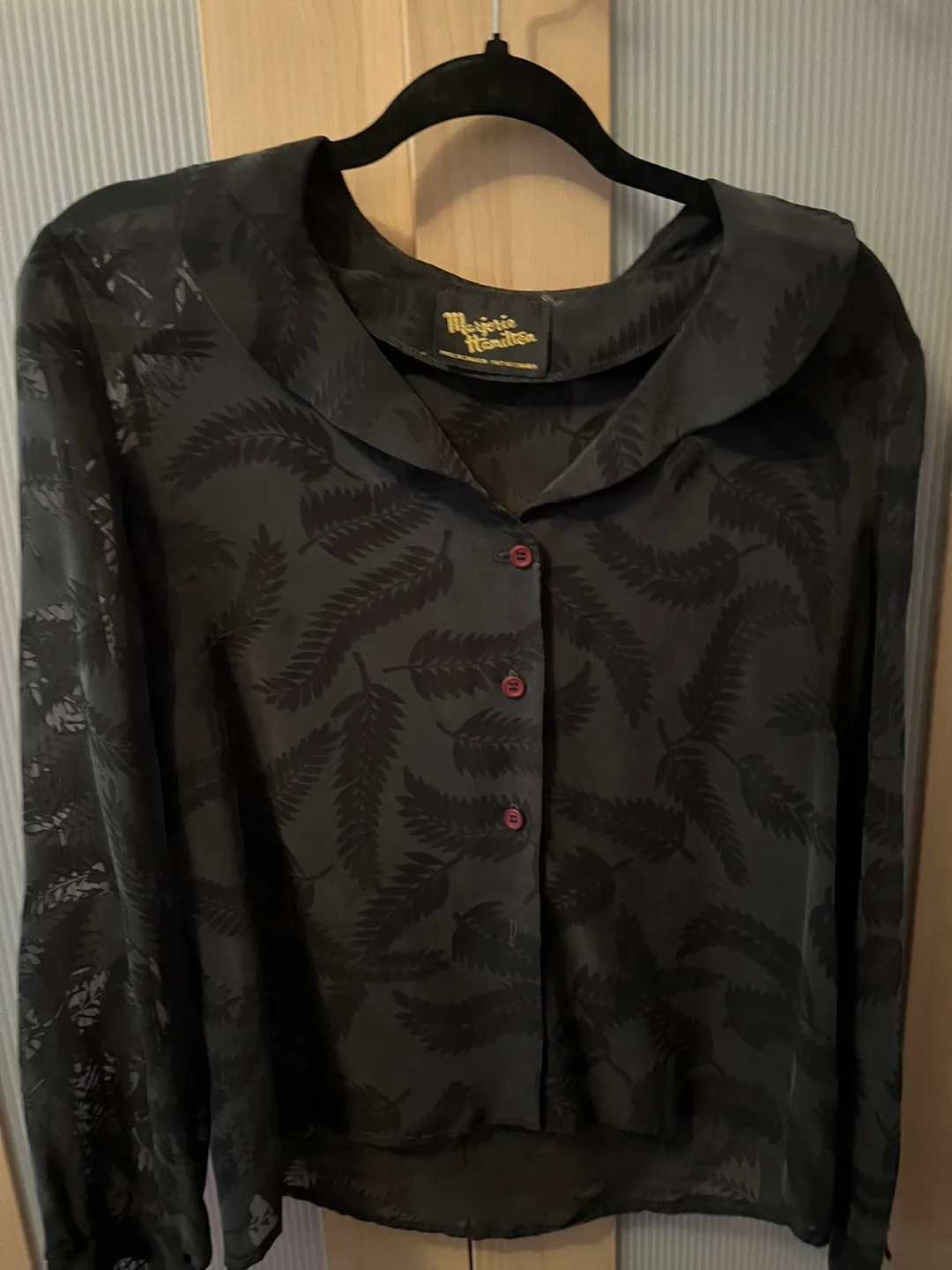 Marjorie Hamilton Black Sheer Leaf Print Blouse thumbnail
