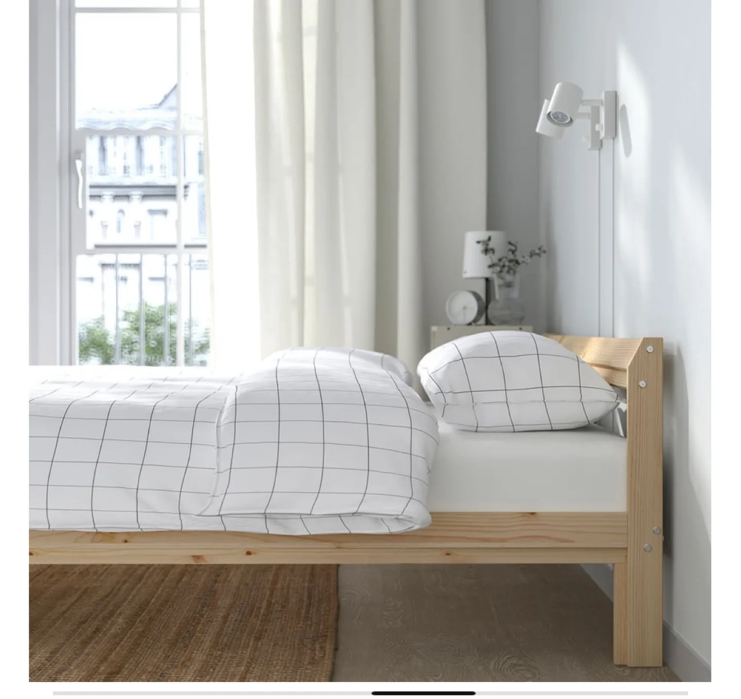 🇨🇦IKEA Neiden full size pine bed frame with mattress and bedding thumbnail