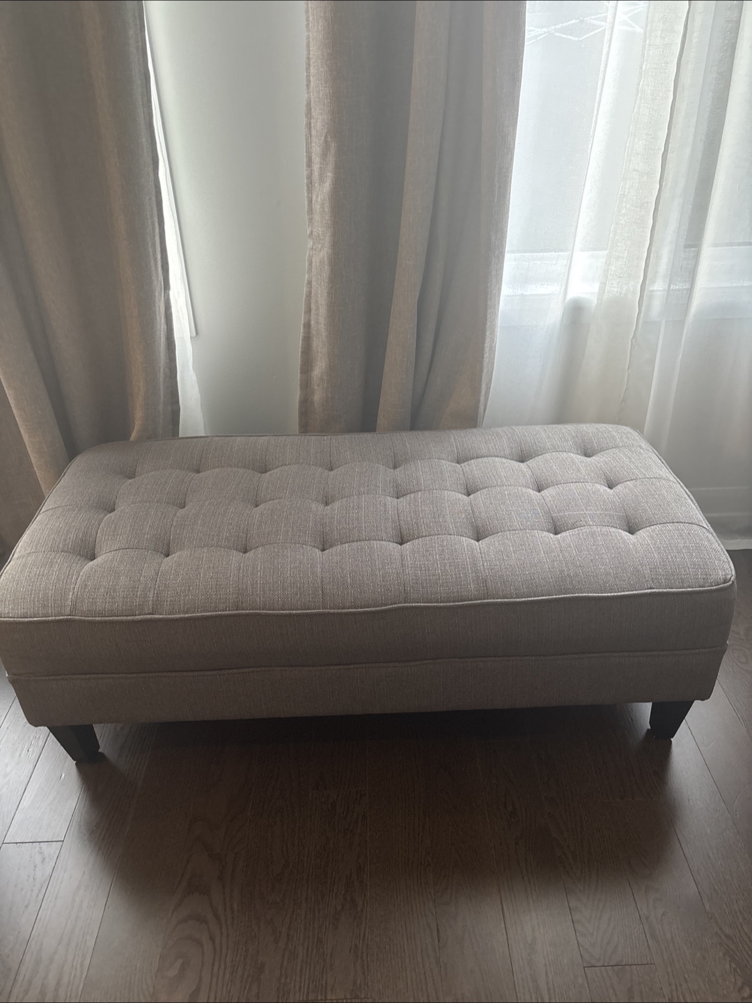 Grey Upholstered Tufted Ottoman Bench