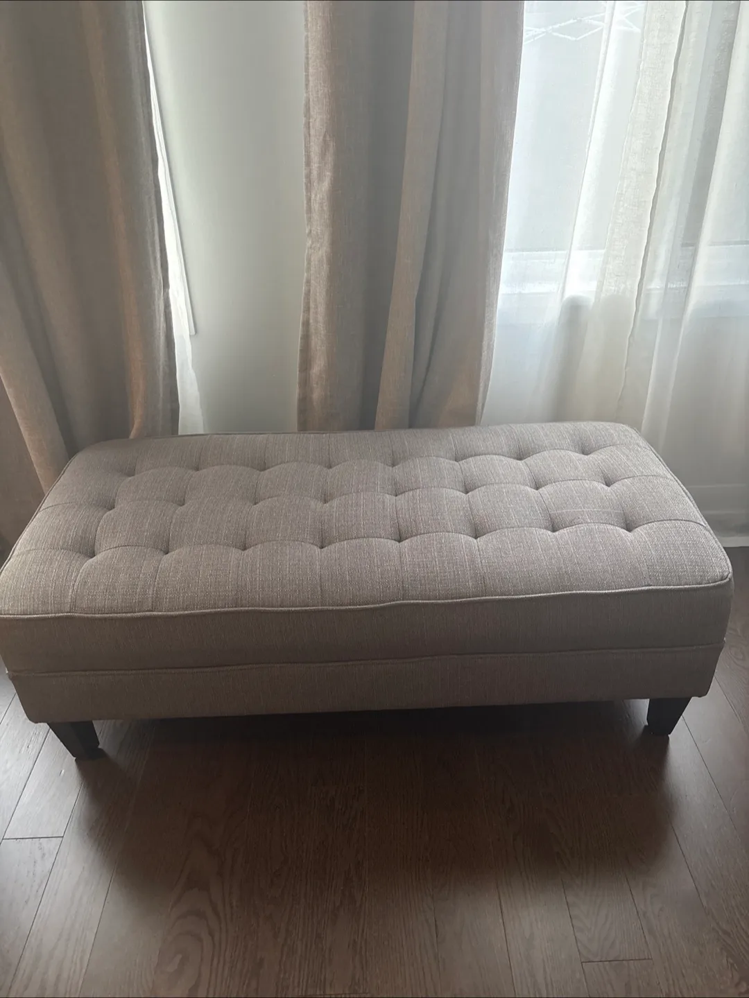 Grey Upholstered Tufted Ottoman Bench thumbnail