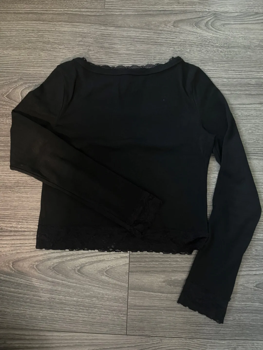 Black Long Sleeve Lace Trim Top image indicator(2)