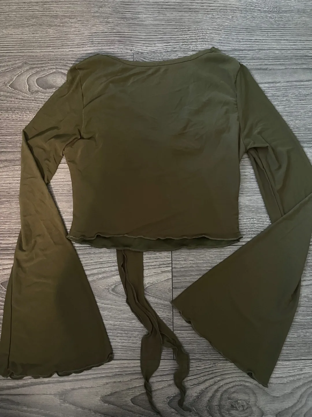 Olive Green Tie Front Long Sleeve Top image indicator(2)