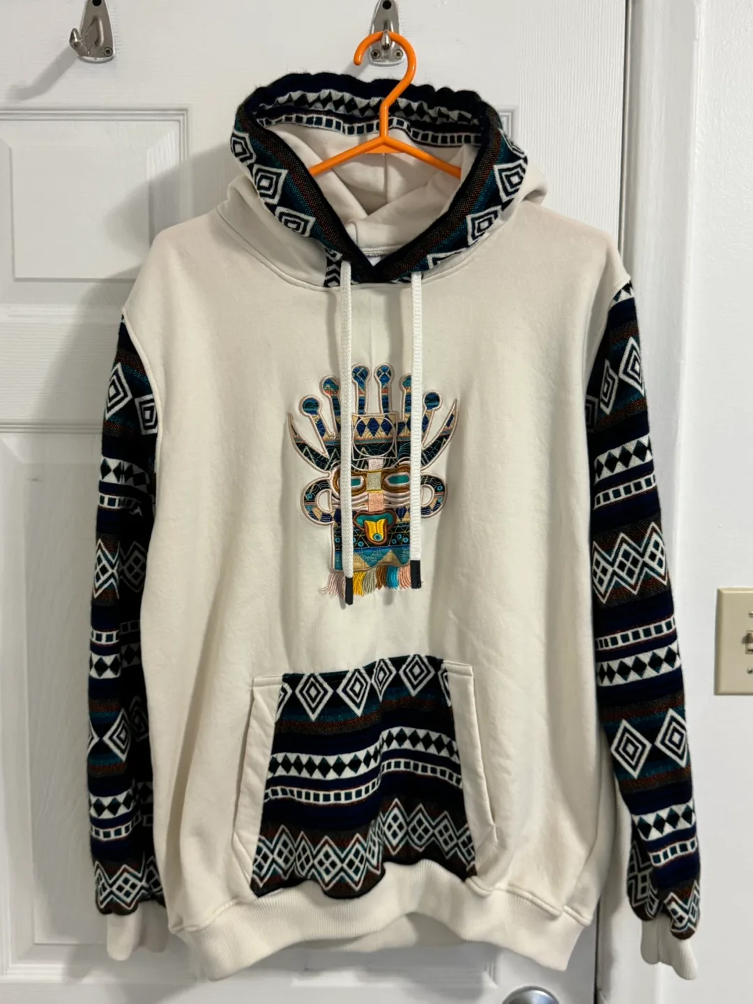Tribal Pattern Hoodie-Andean- Inspired Pullover (L mens) thumbnail