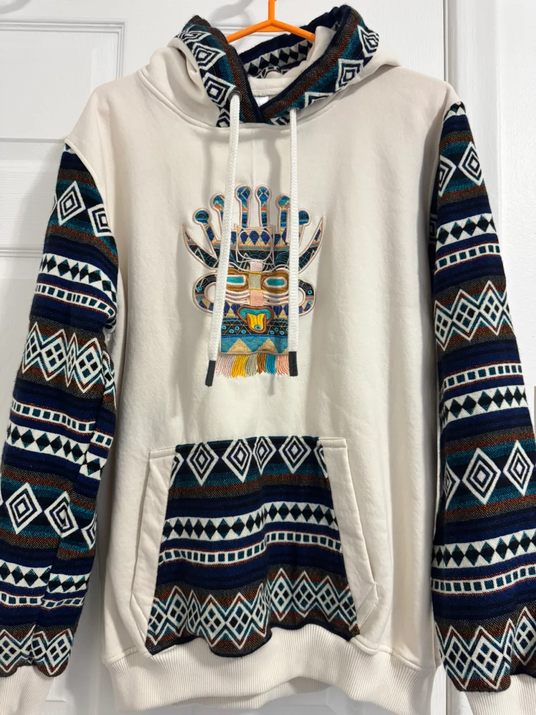 Tribal Pattern Hoodie-Andean- Inspired Pullover (L mens) image indicator(9)