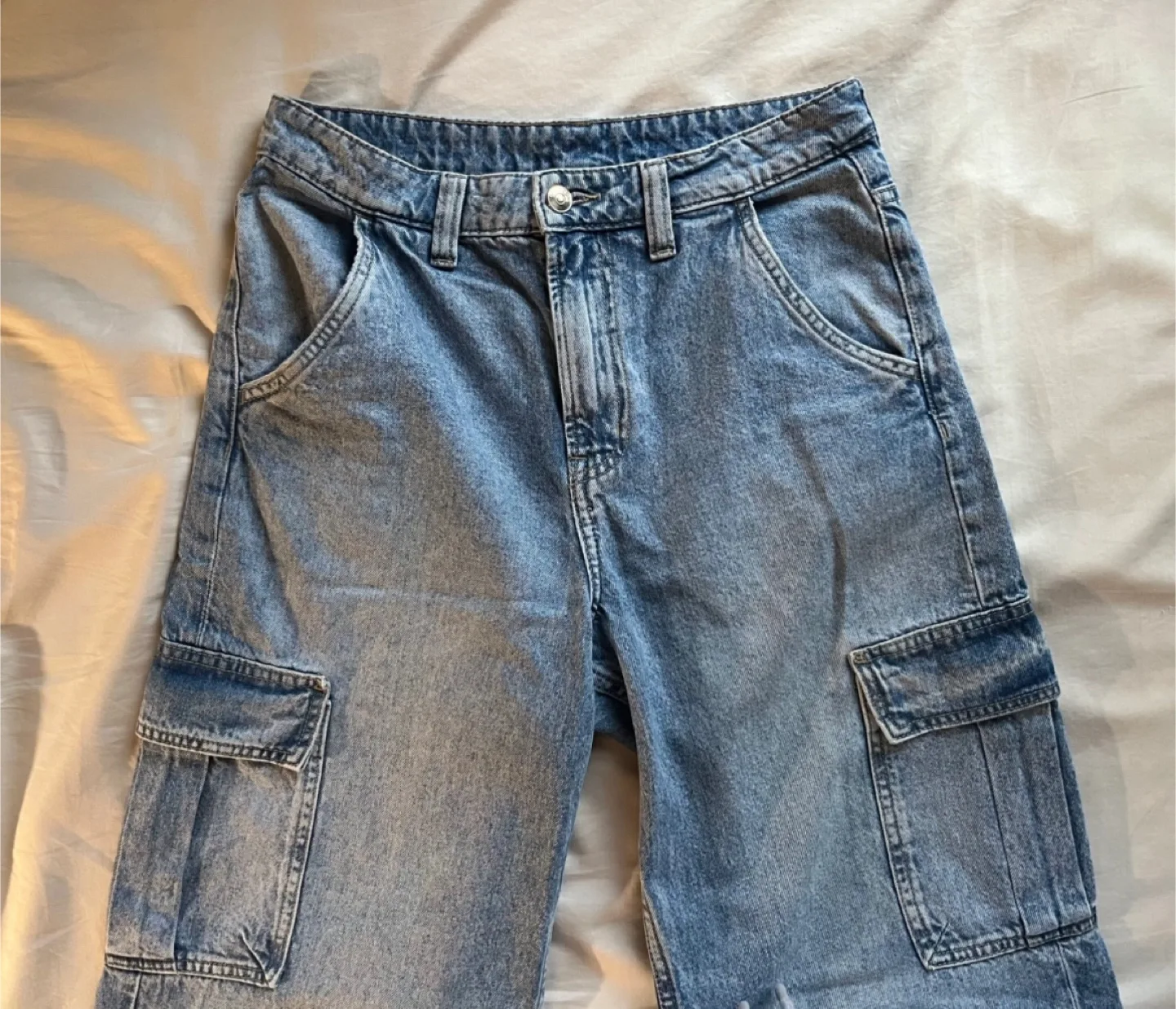 Straight Leg Denim Cargo Jeans thumbnail