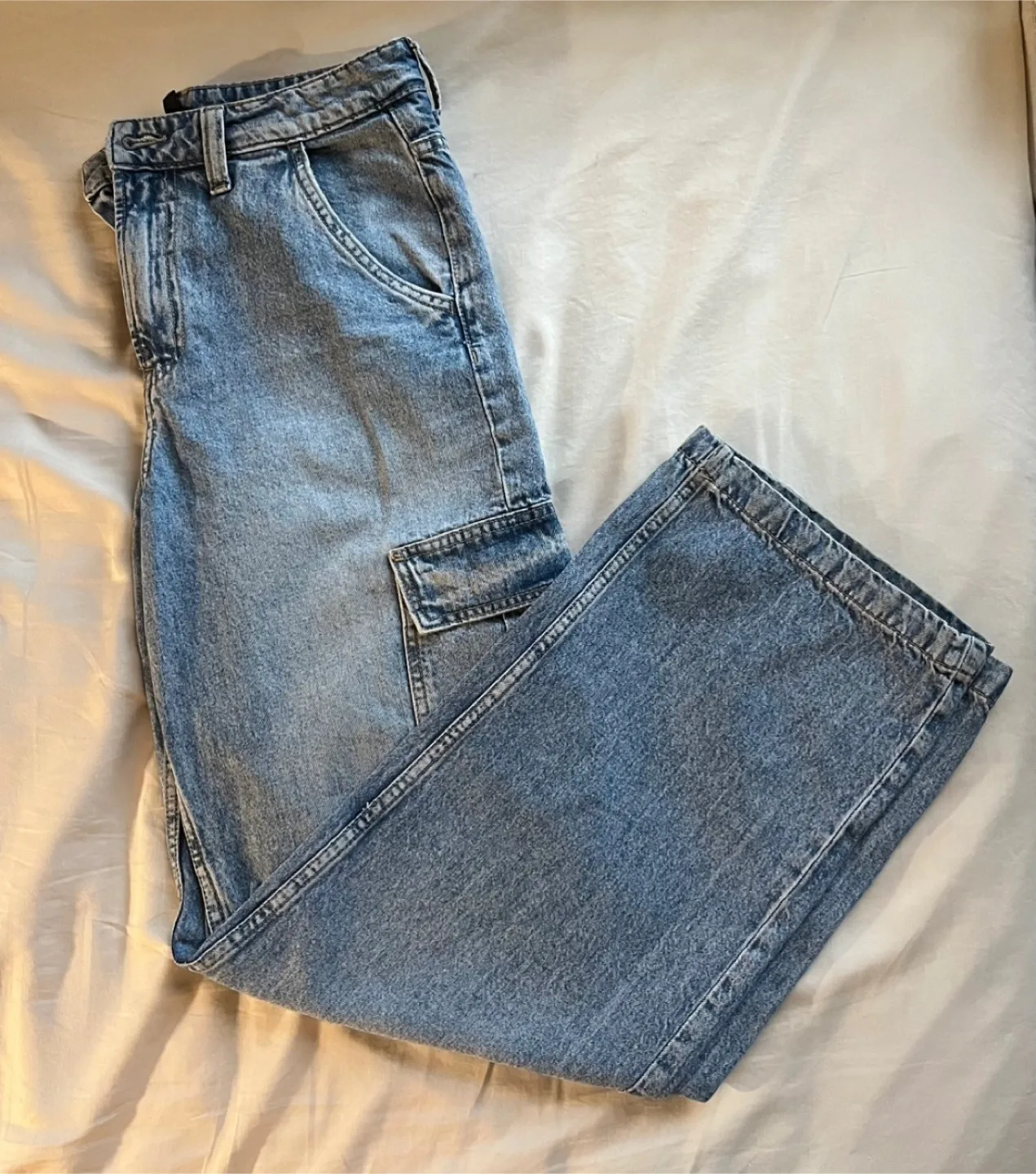 Straight Leg Denim Cargo Jeans image indicator(2)