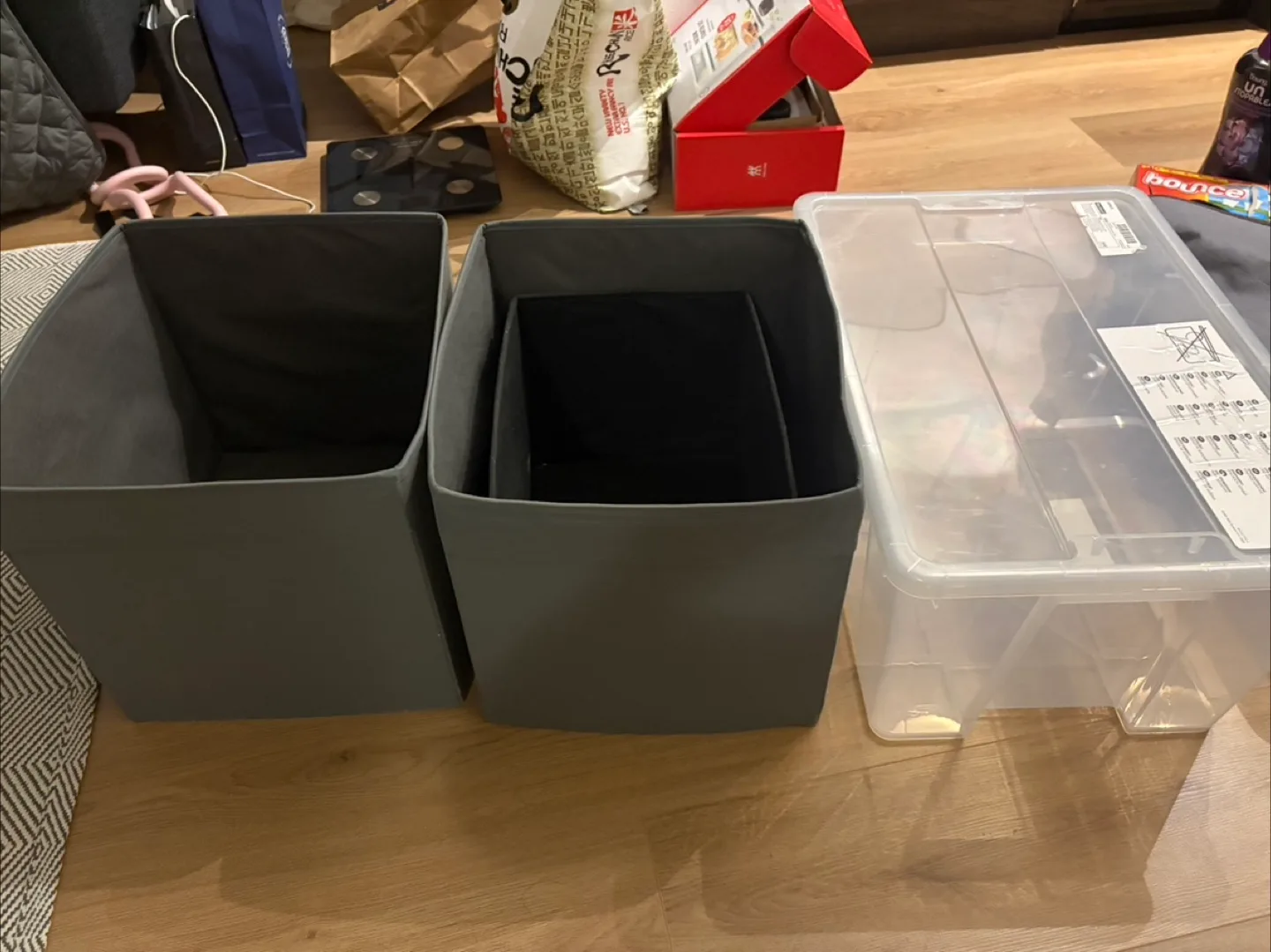 Storage Bins - Gray Fabric & Clear Plastic thumbnail
