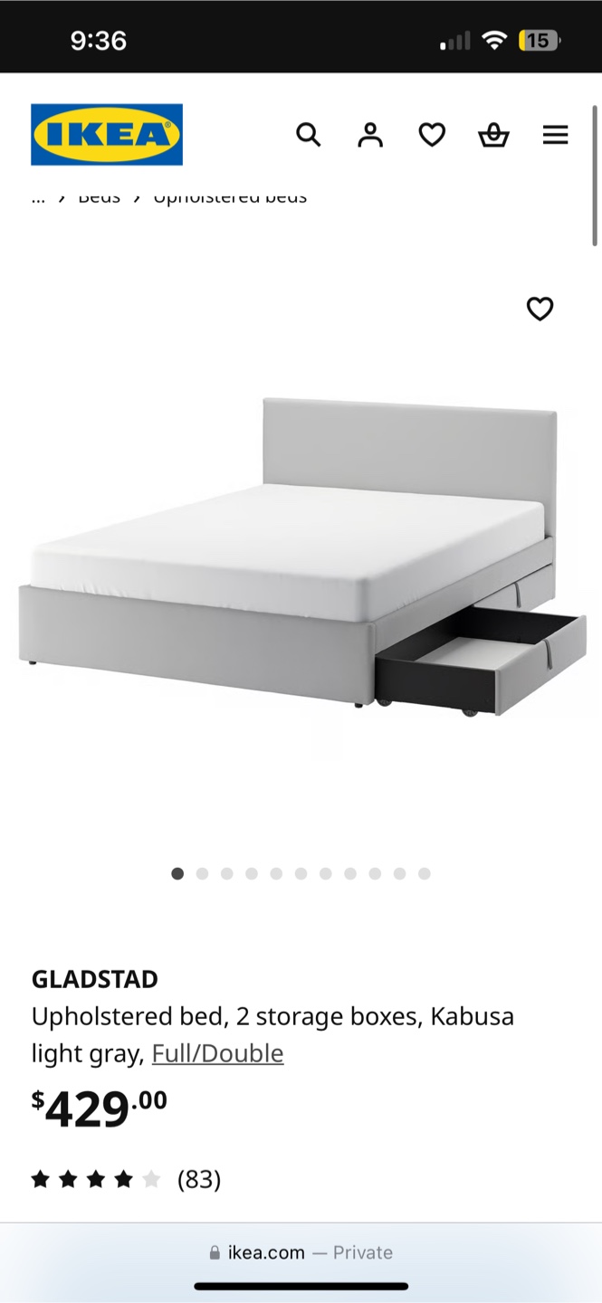 IKEA Gladstad Full/Double Bed Frame & Mattress - photo 2