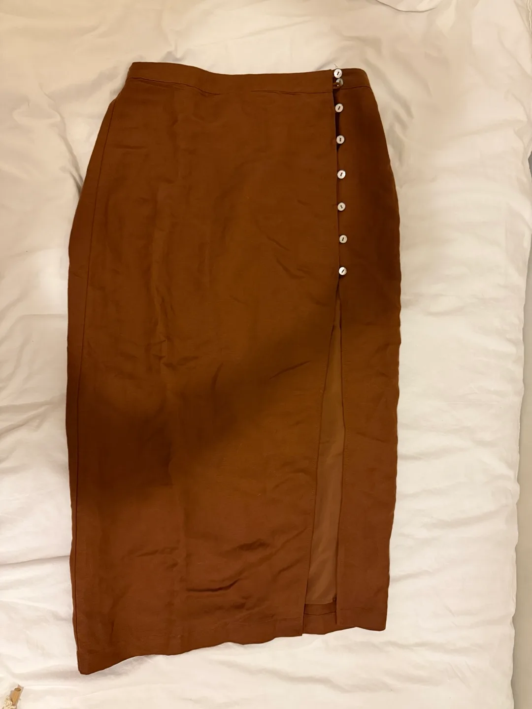 Oak + Fort Button Up Midi Brown Skirt - Size M thumbnail