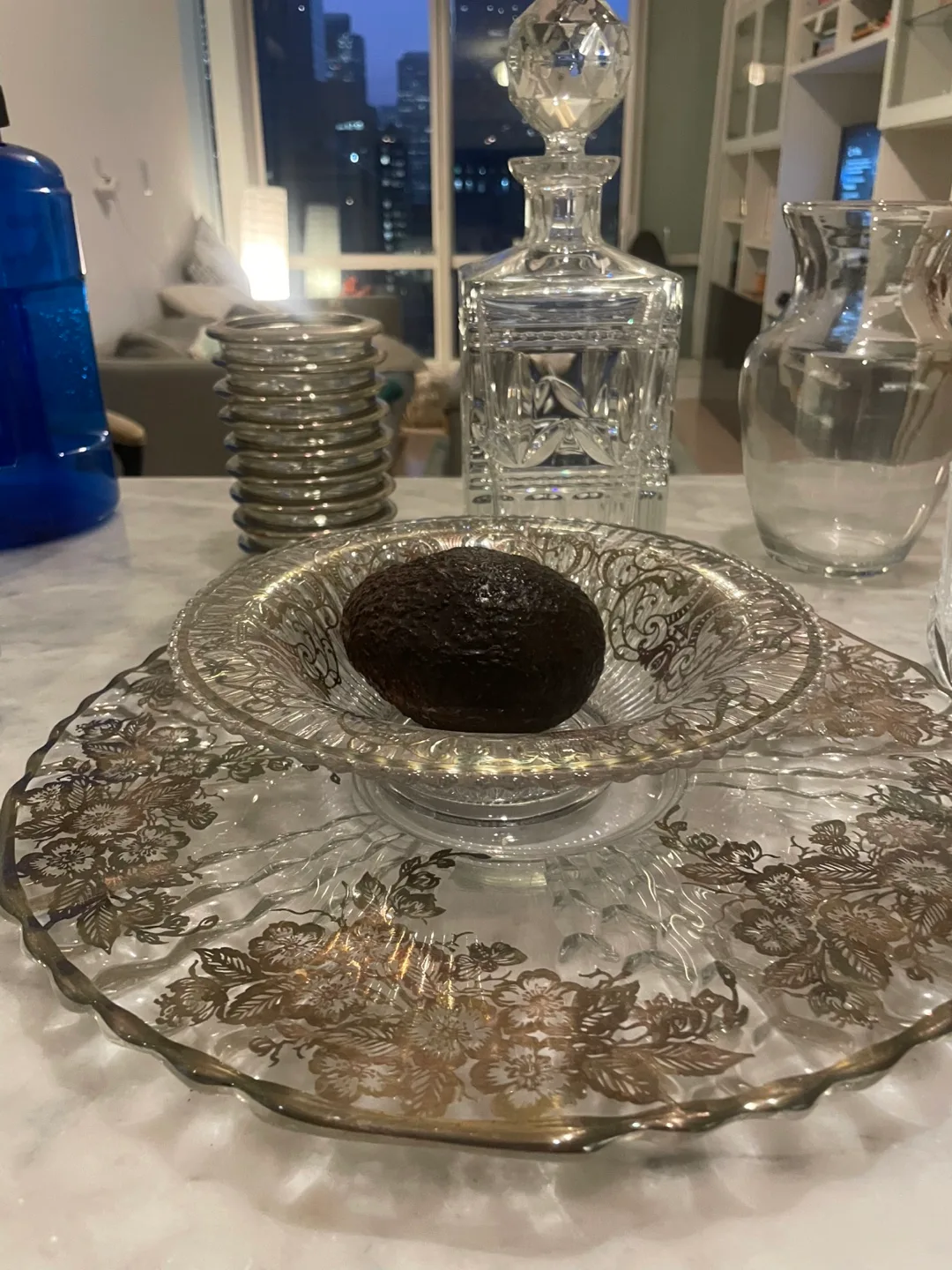 Vintage Clear Glass Serving Bowl Set thumbnail