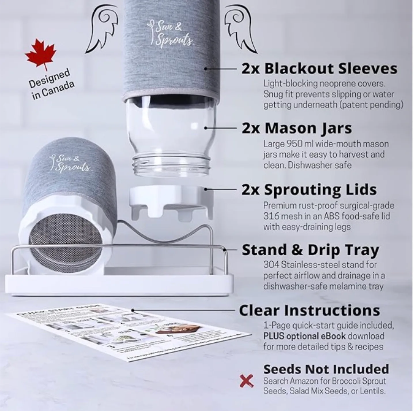 2 Sets of Sun & Sprouts Mason Jar Sprouting Kit thumbnail