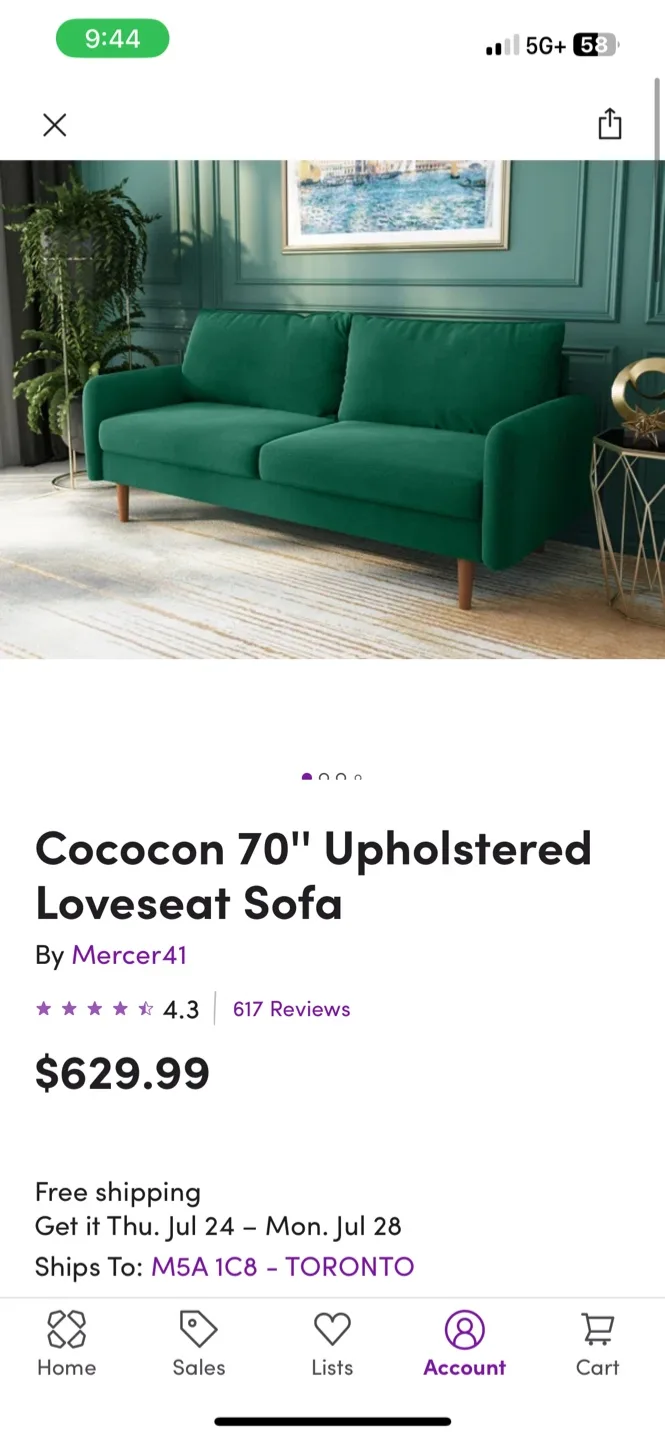 Like-New Velvet Loveseat Sofa thumbnail