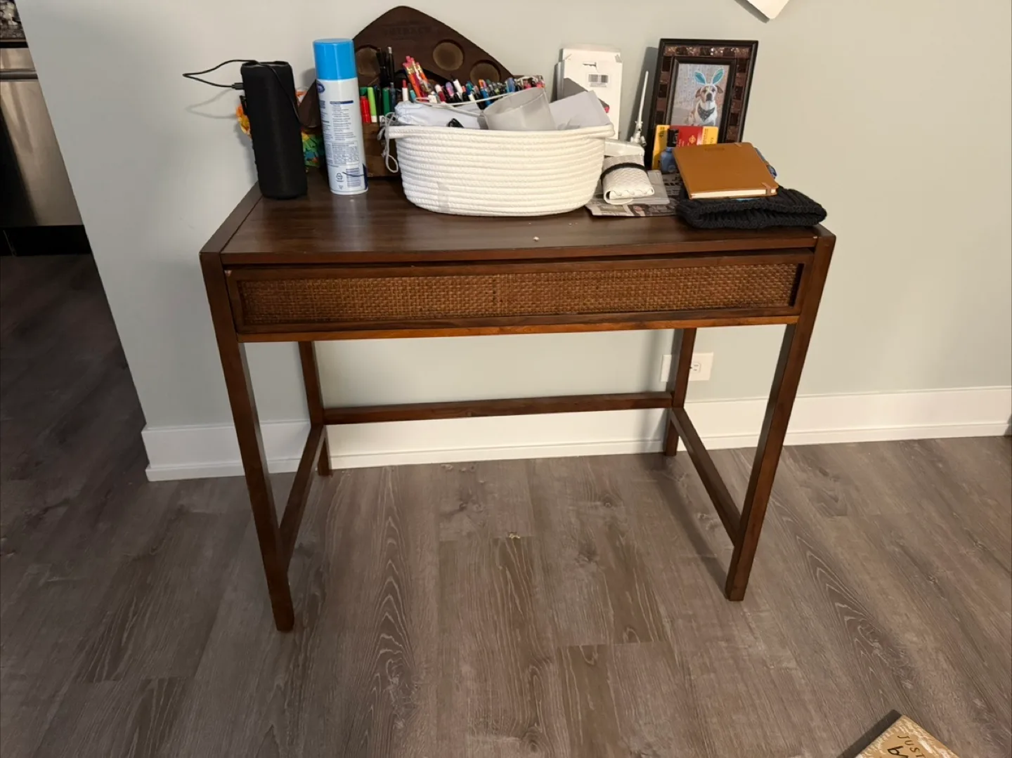 Wood Desk with Wicker Drawer thumbnail