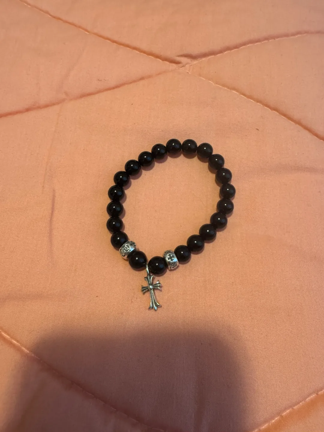 Black Beaded Bracelet with Cross Charm thumbnail