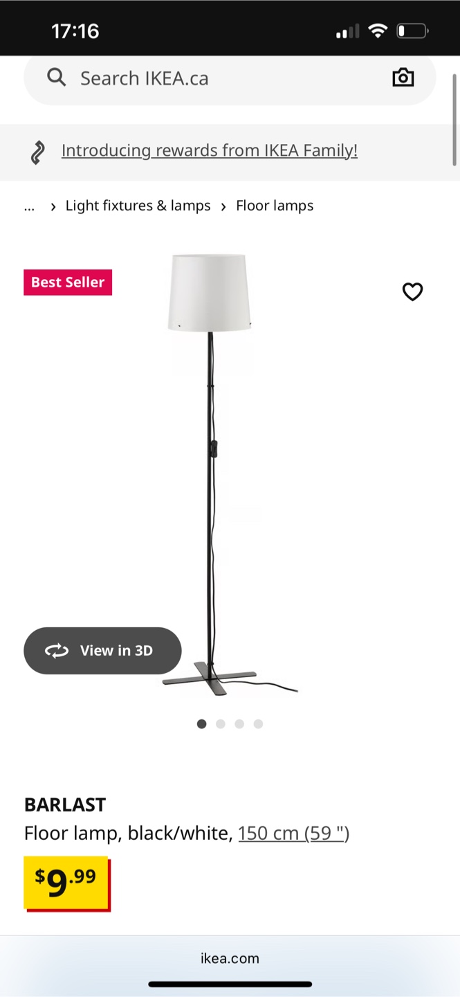 IKEA BARLAST Floor Lamp - Black/White, 150cm