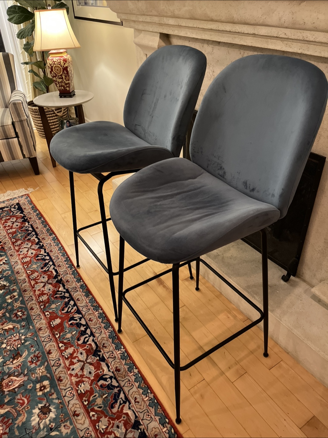 Structube Judith Blue Velvet Bar Stool - photo 5