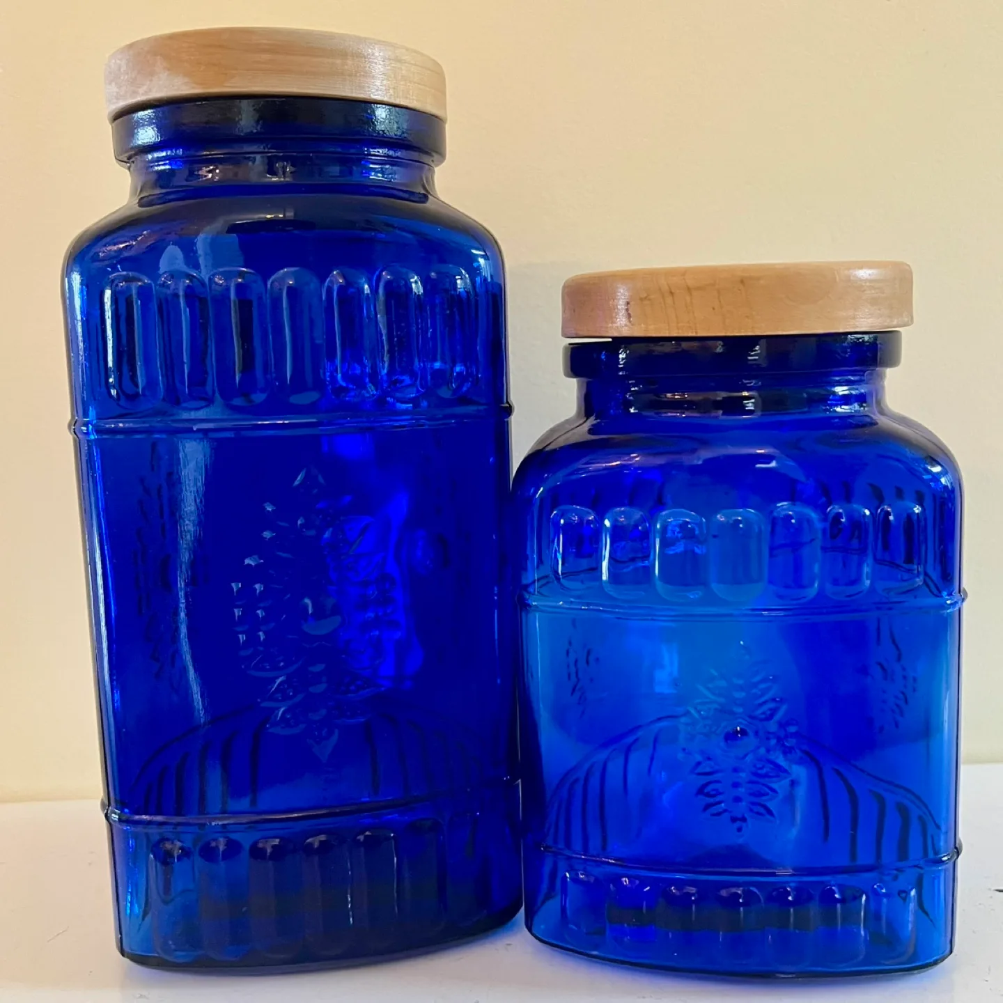 2 Vintage Triangular Cobalt Blue Canisters thumbnail