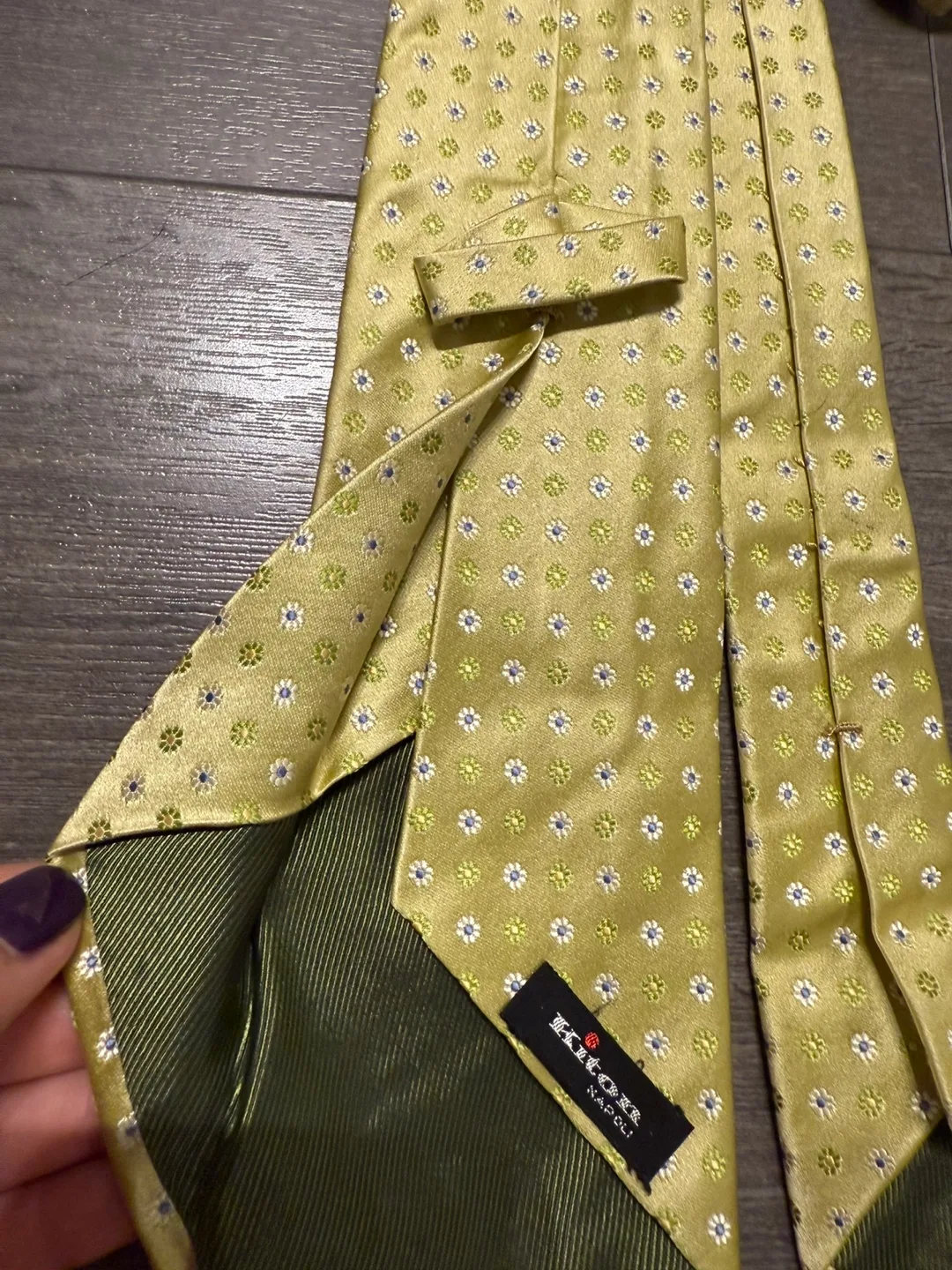 Kiton Napoli Yellow green  Patterned Tie silk Italy image indicator(5)
