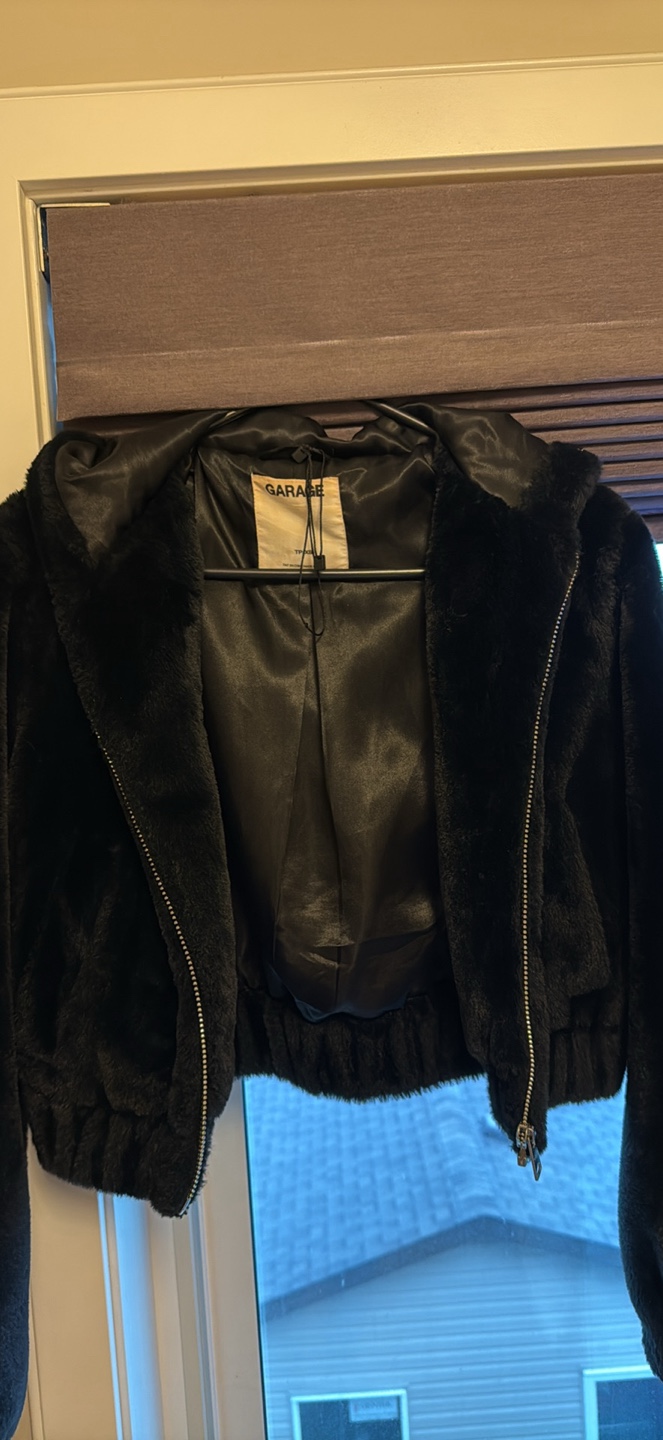 Garage Black Faux Fur Cropped Jacket