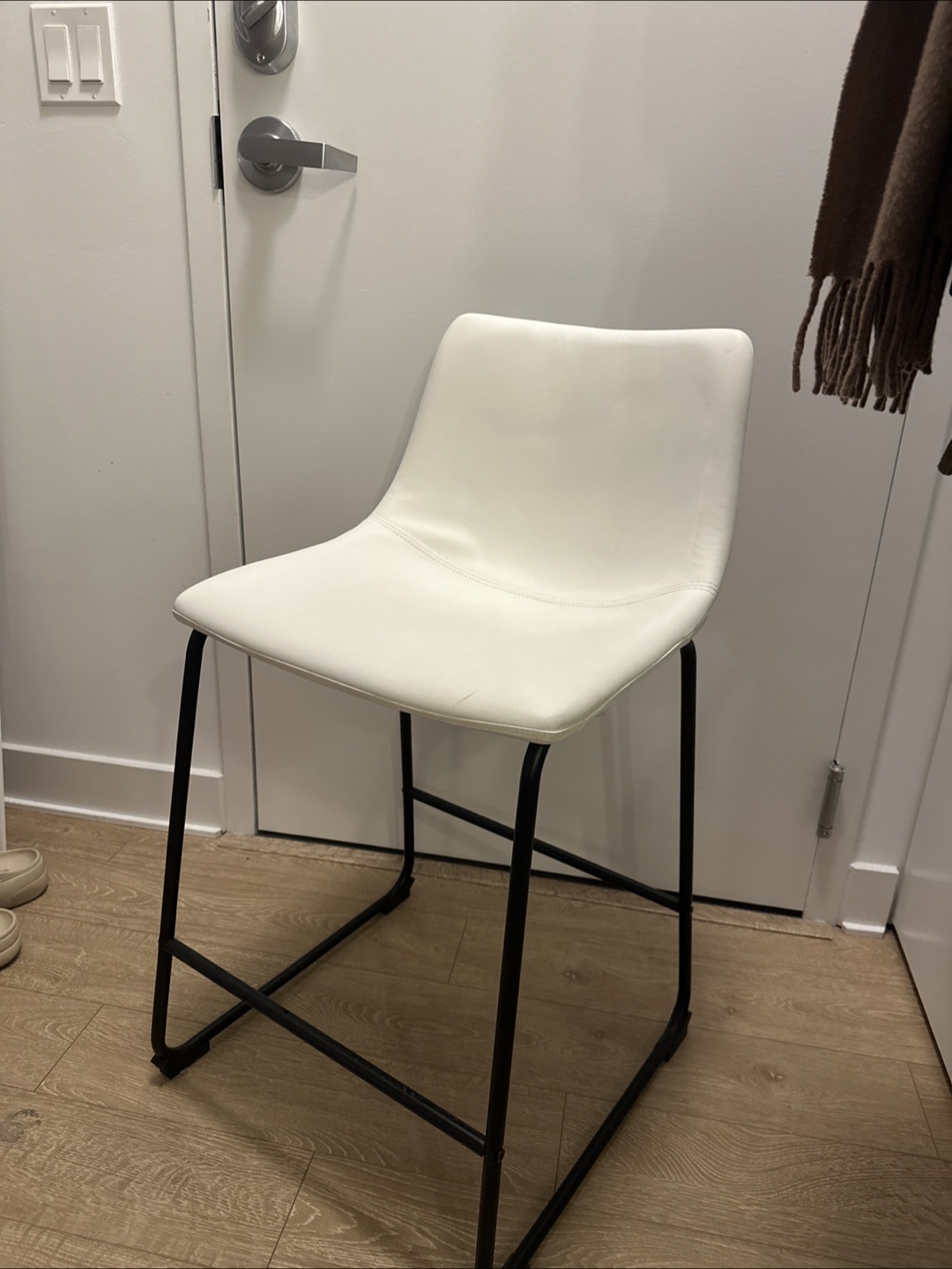 Pair of White Bar Stool with Black Legs