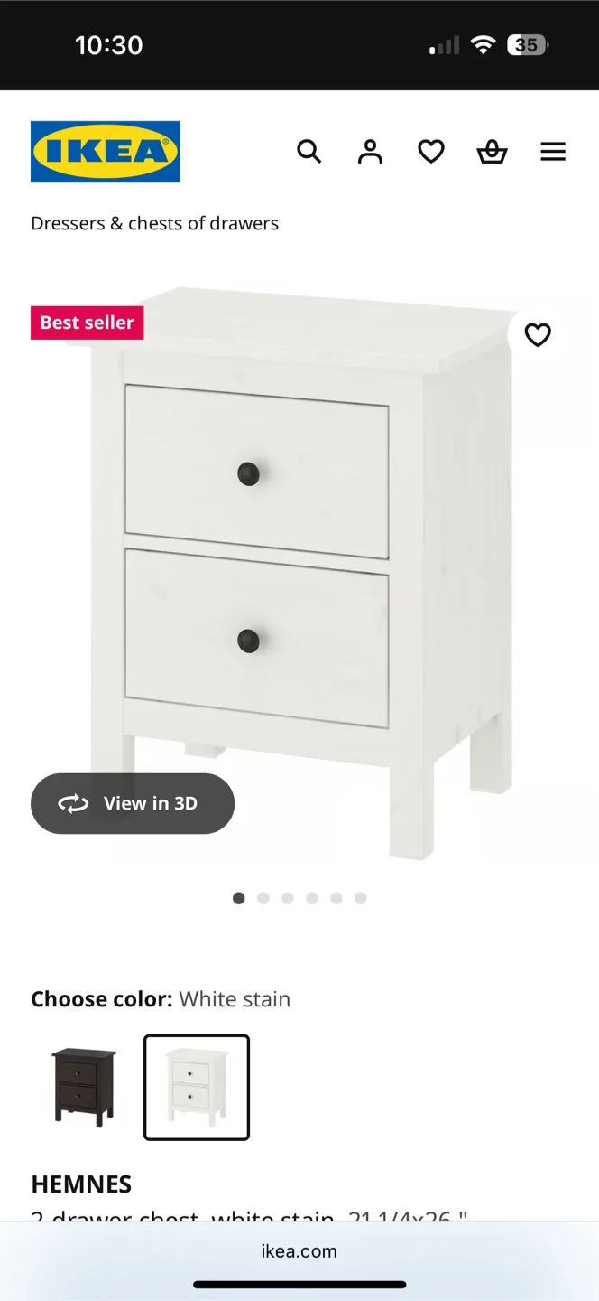 IKEA Hemnes 2-Drawer Chest - White Stain thumbnail