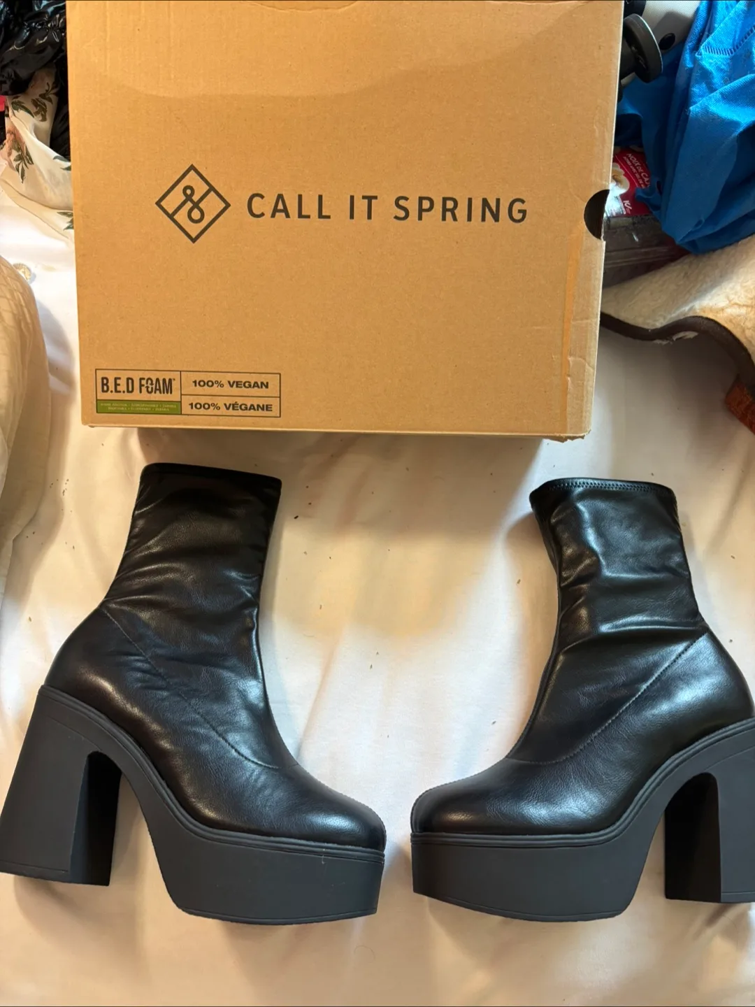 Call It Spring Black Platform Boots - Size 10 thumbnail