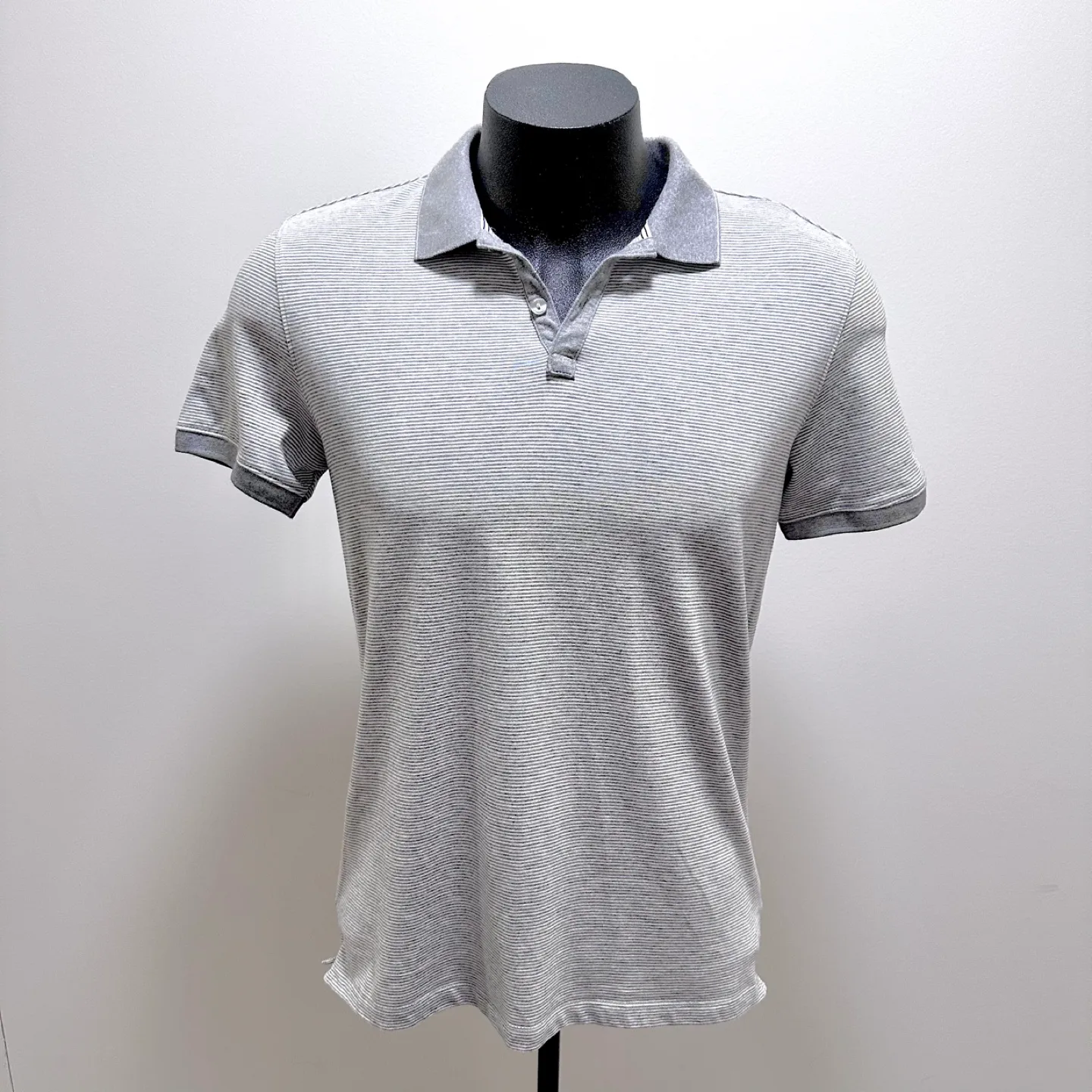 Men’s Calvin Klein grey stripe polo (size medium) thumbnail