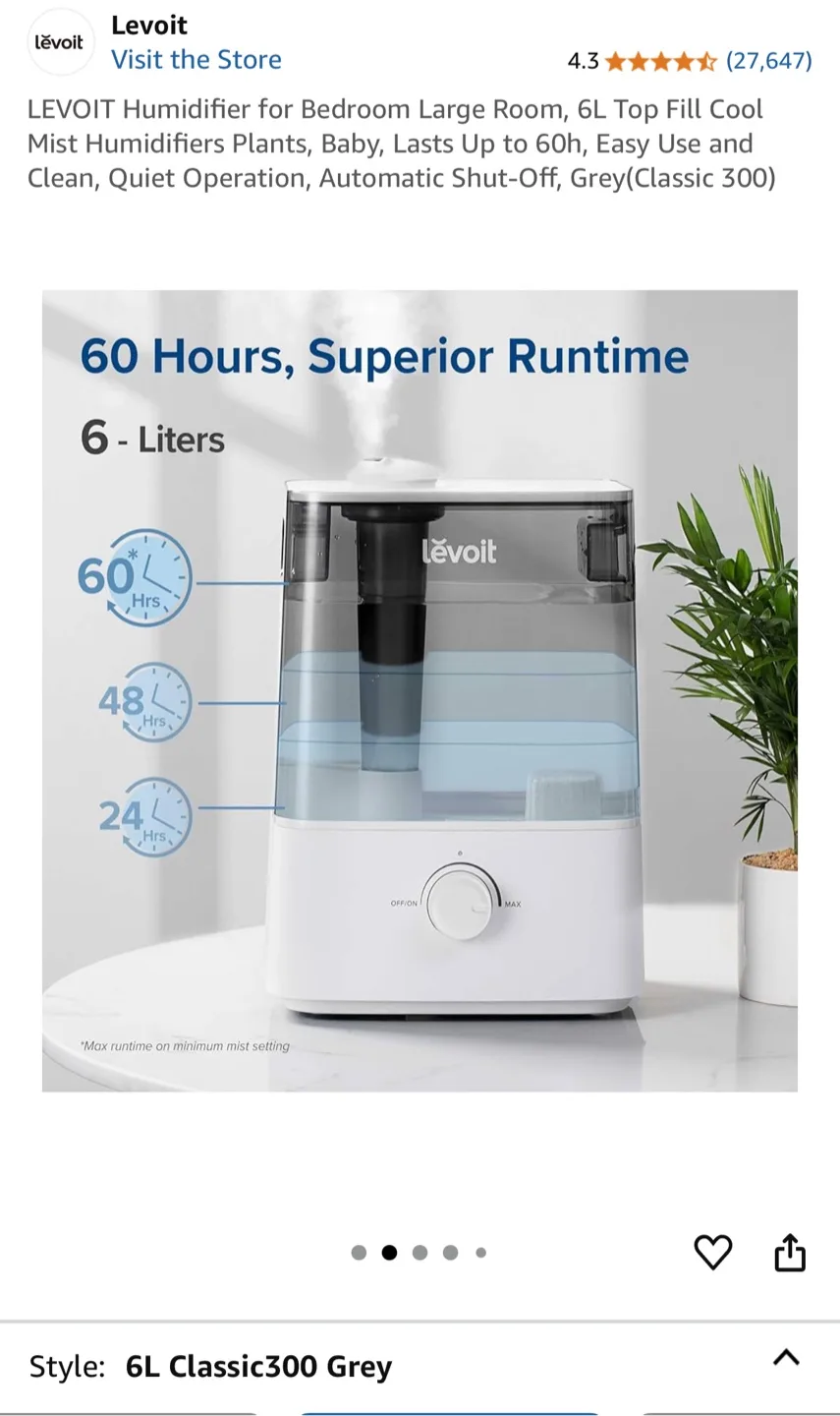 Levoit 6L Classic300 Grey Humidifier/cool mist image indicator(2)