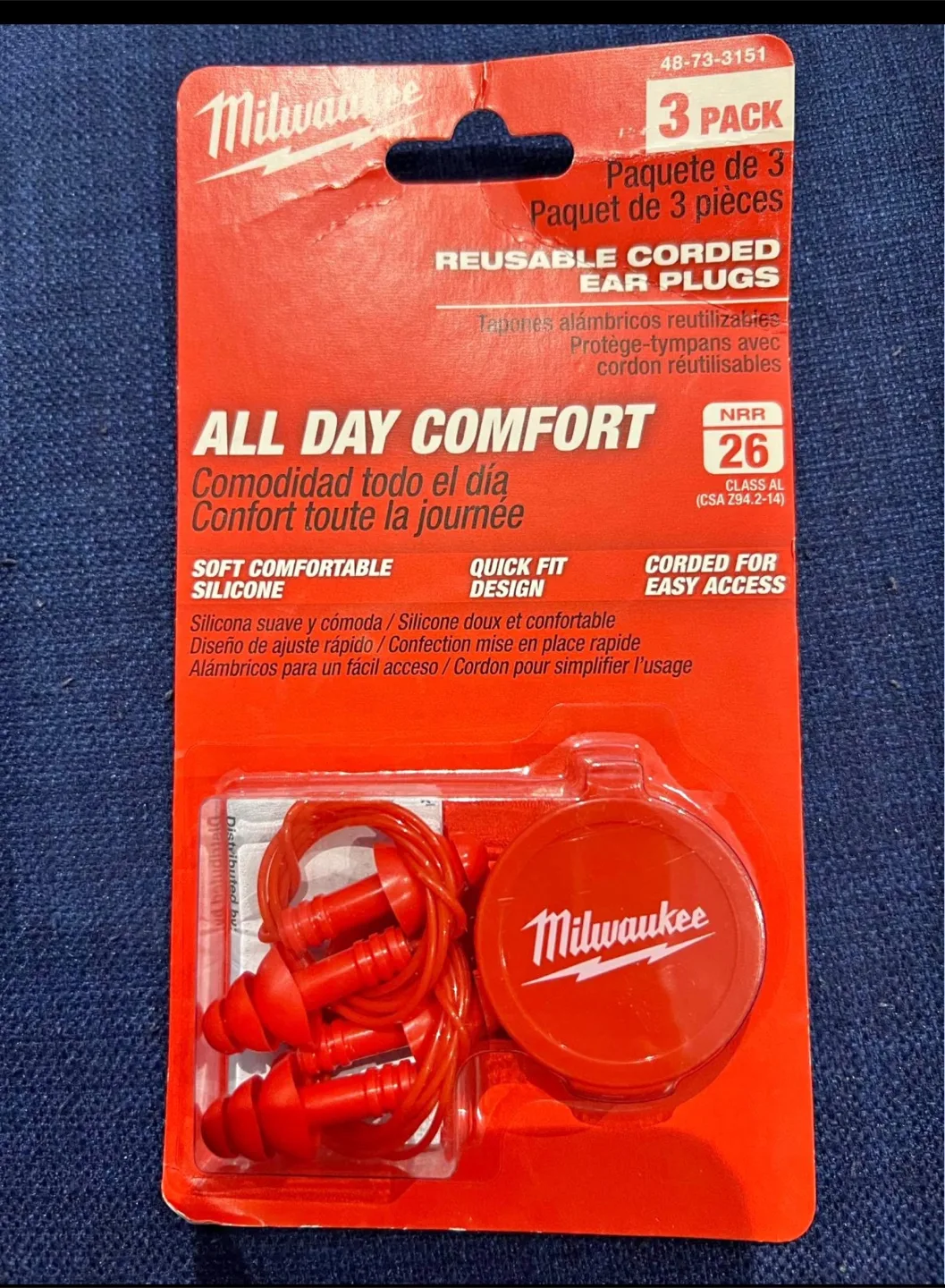 Milwaukee All Day Comfort Reusable Corded Ear Plugs - 3 Pack thumbnail