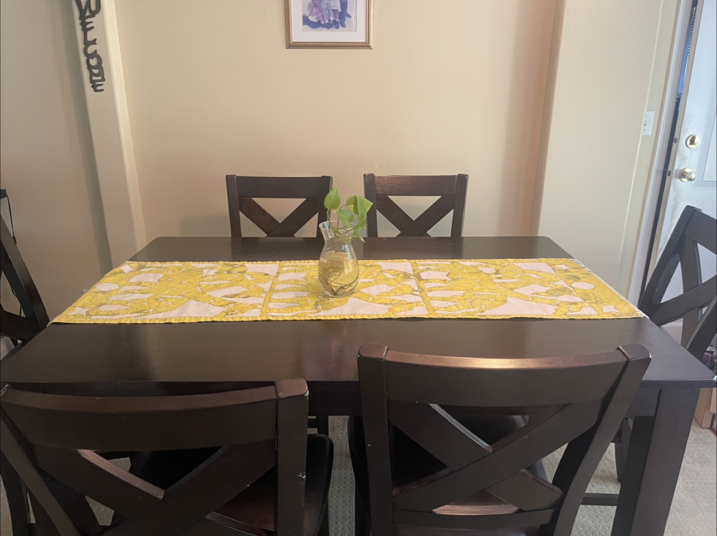 Dark Wood Dining Table Set with 6 Chairs