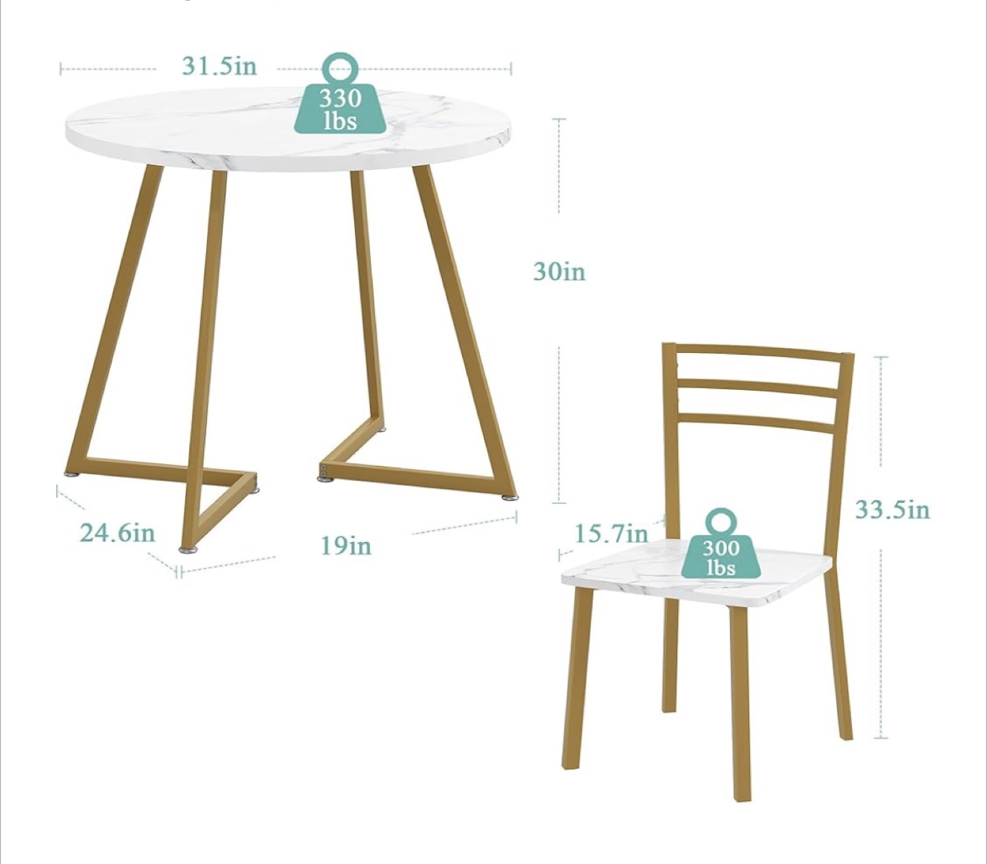 Round Marble Dining Table Set with 2 Chairs - photo 2