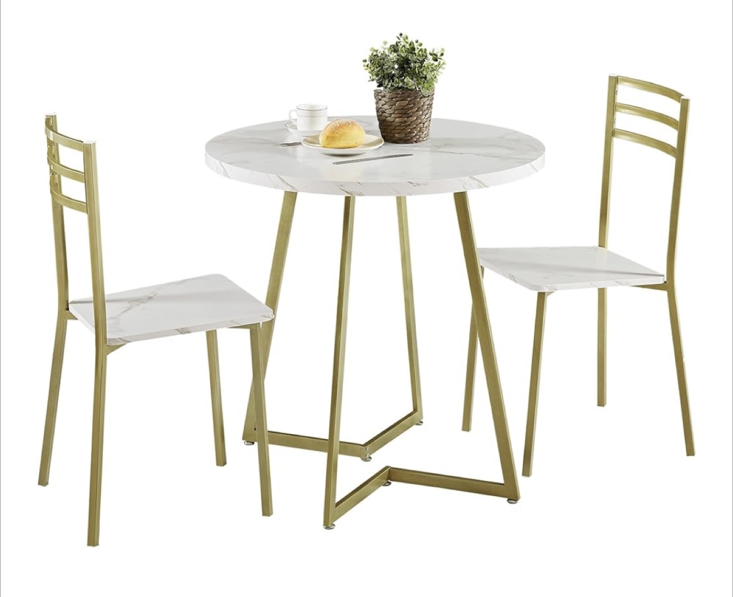 Round Marble Dining Table Set with 2 Chairs