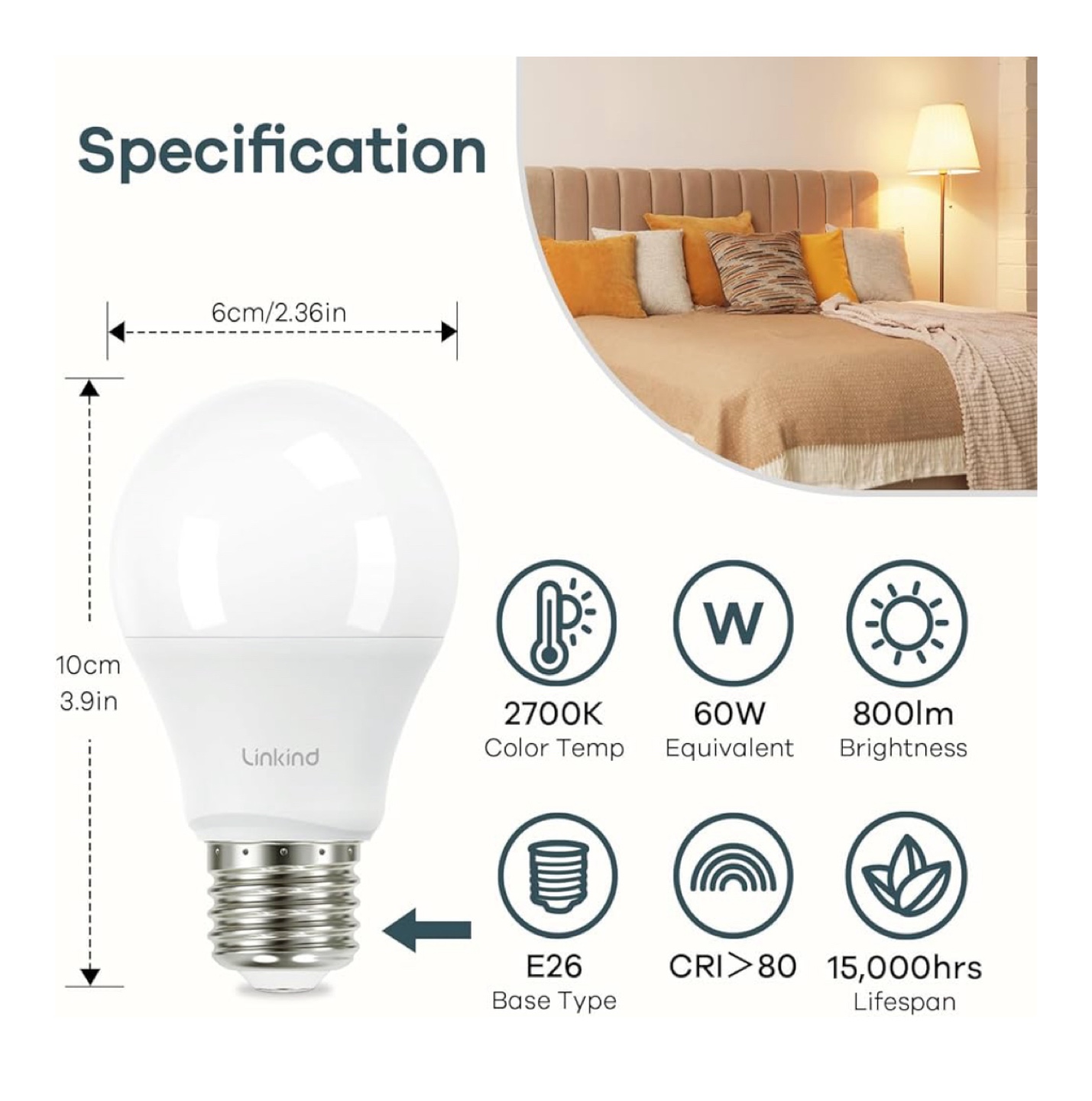 Linkind A19 LED Bulb 6 Pack - Soft White, Non-Dimmable - photo 2