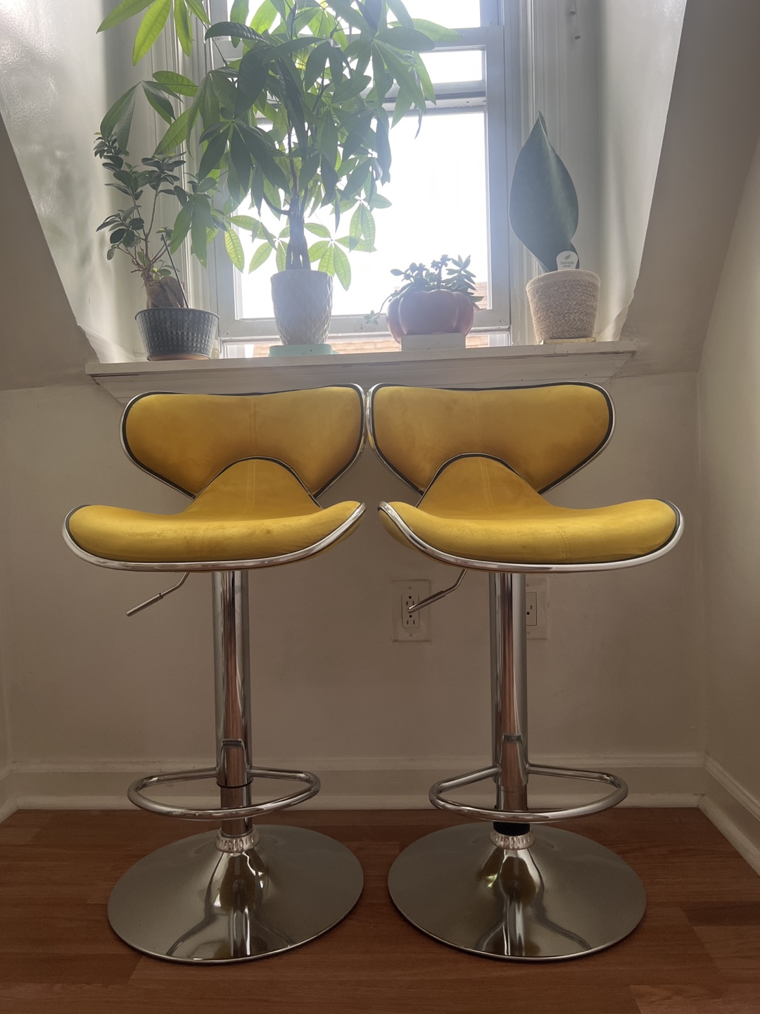 Set of 2 Yellow Adjustable Bar Stools