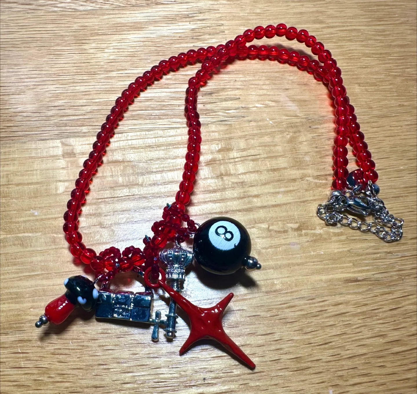 Red Beaded Necklace with Charms thumbnail
