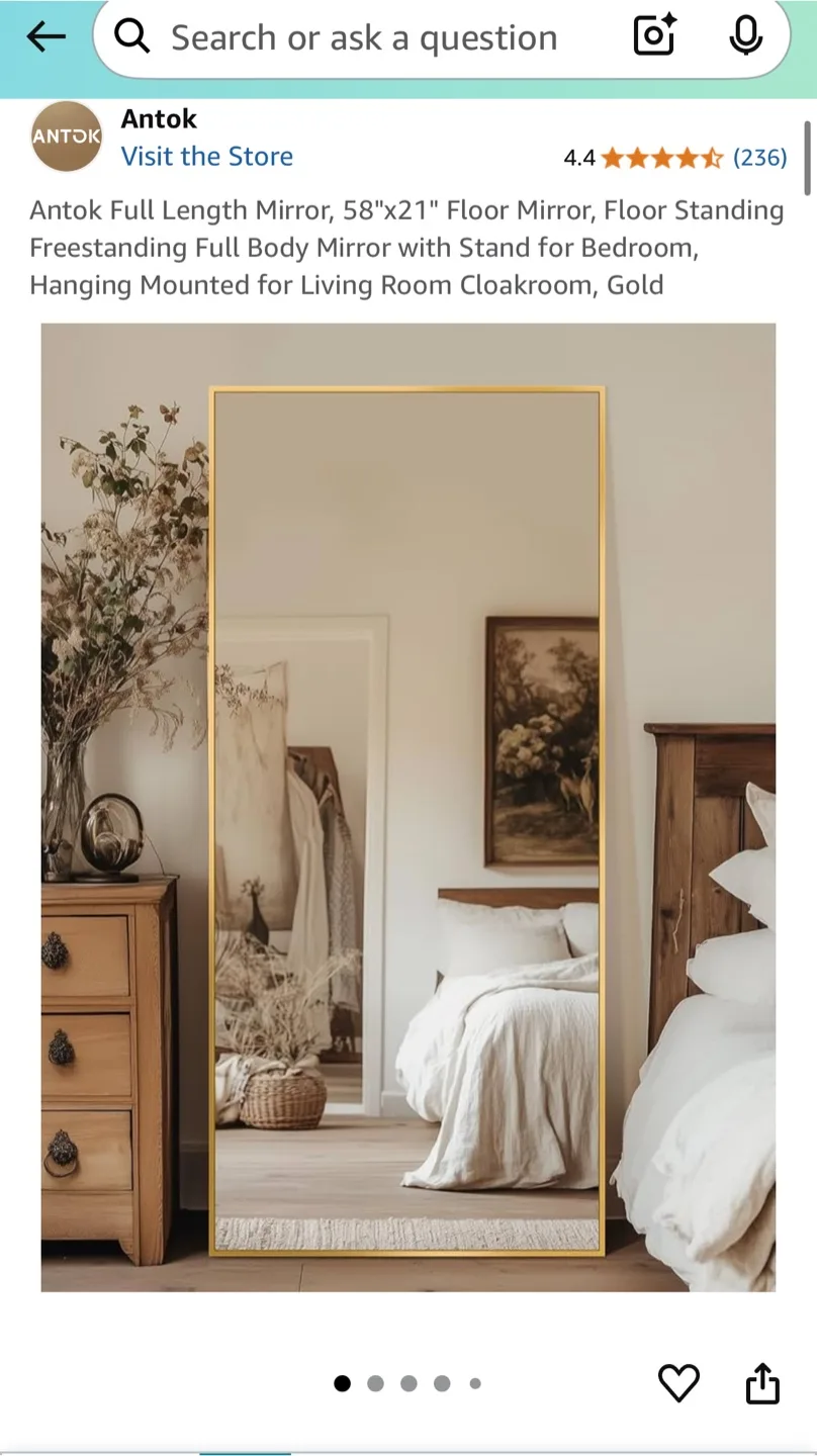 Antok Full Length Mirror 64”x21" Gold thumbnail