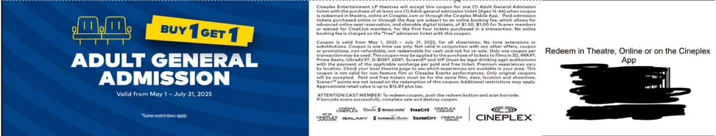 Cineplex Buy 1 Get 1 Adult Admission Ticket image indicator(2)