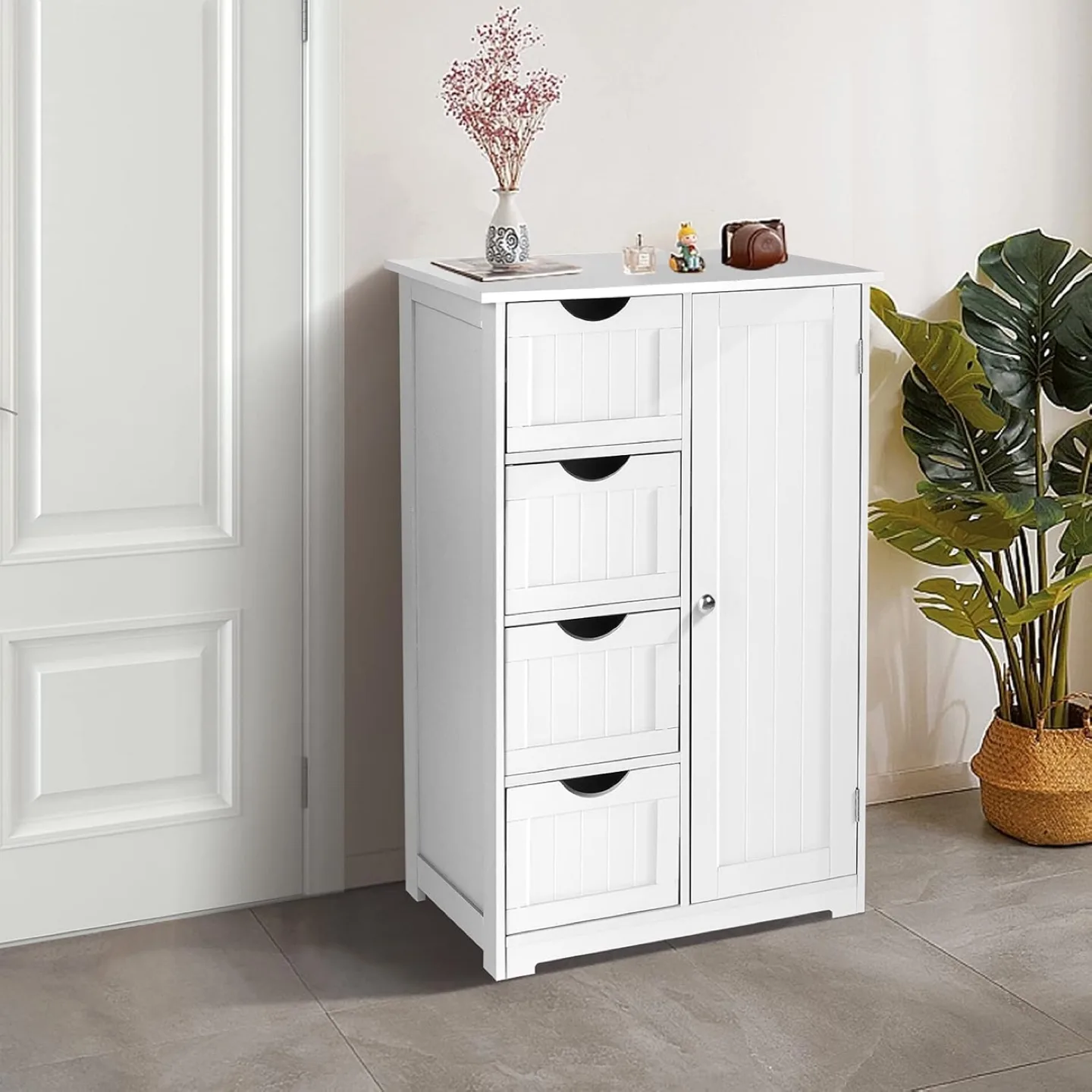 Small Floor Cabinet Free Standing Wooden Side Storage Organizer thumbnail