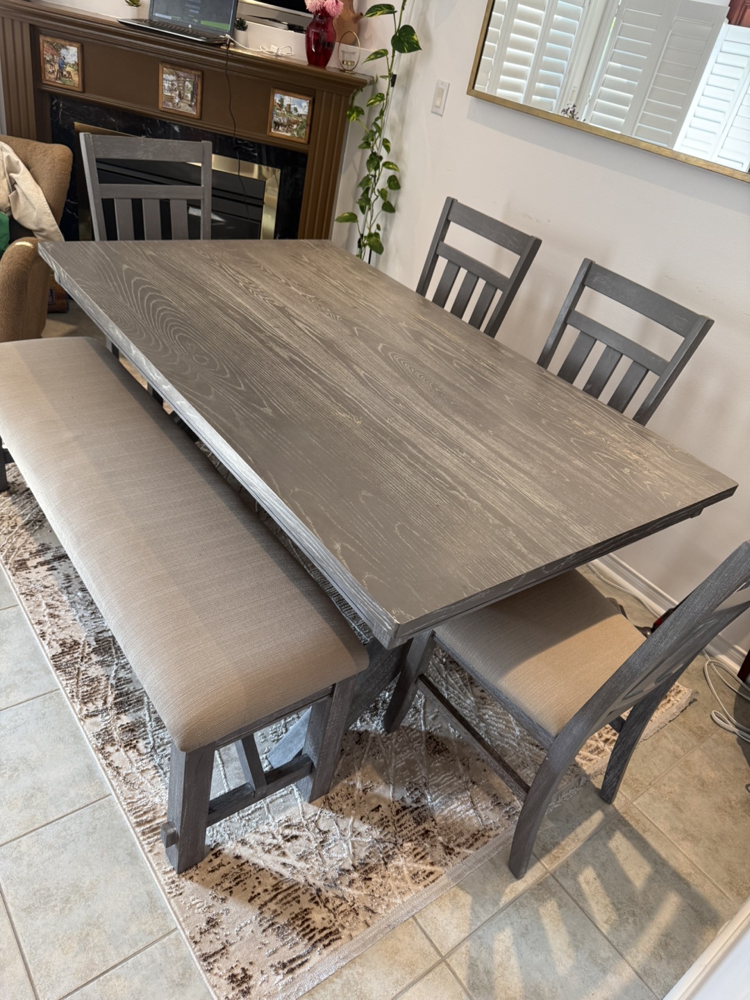 Dining Table Set with Bench and Chairs