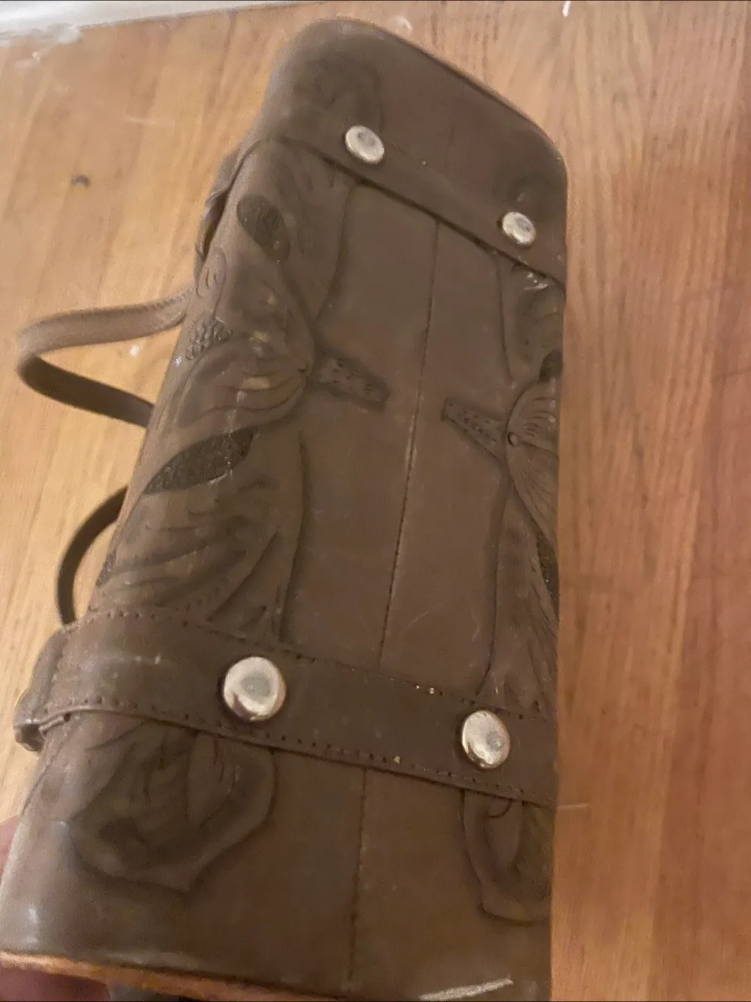 Vintage Brown Leather Embossed Handbag image indicator(3)