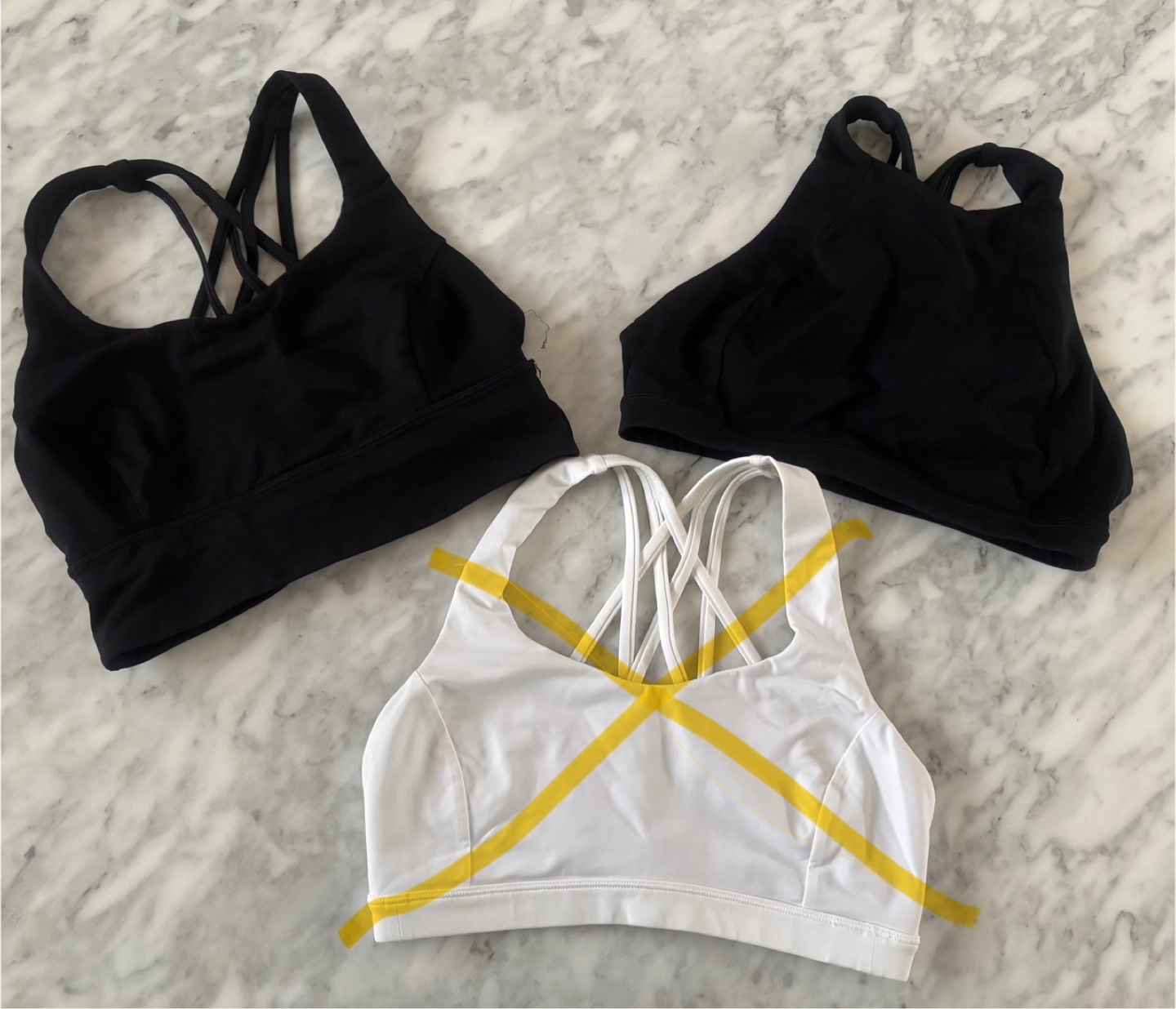 Three Lululemon Sports Bras - Black and White
