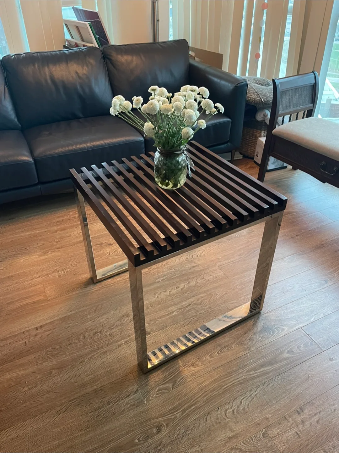 Slatted Wood & Chrome Side Table thumbnail