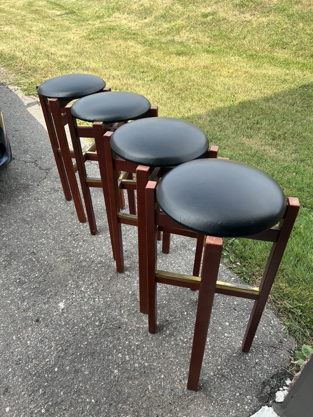 Set of 4 Bar Stools - Black Seat, Wood Frame - photo 2