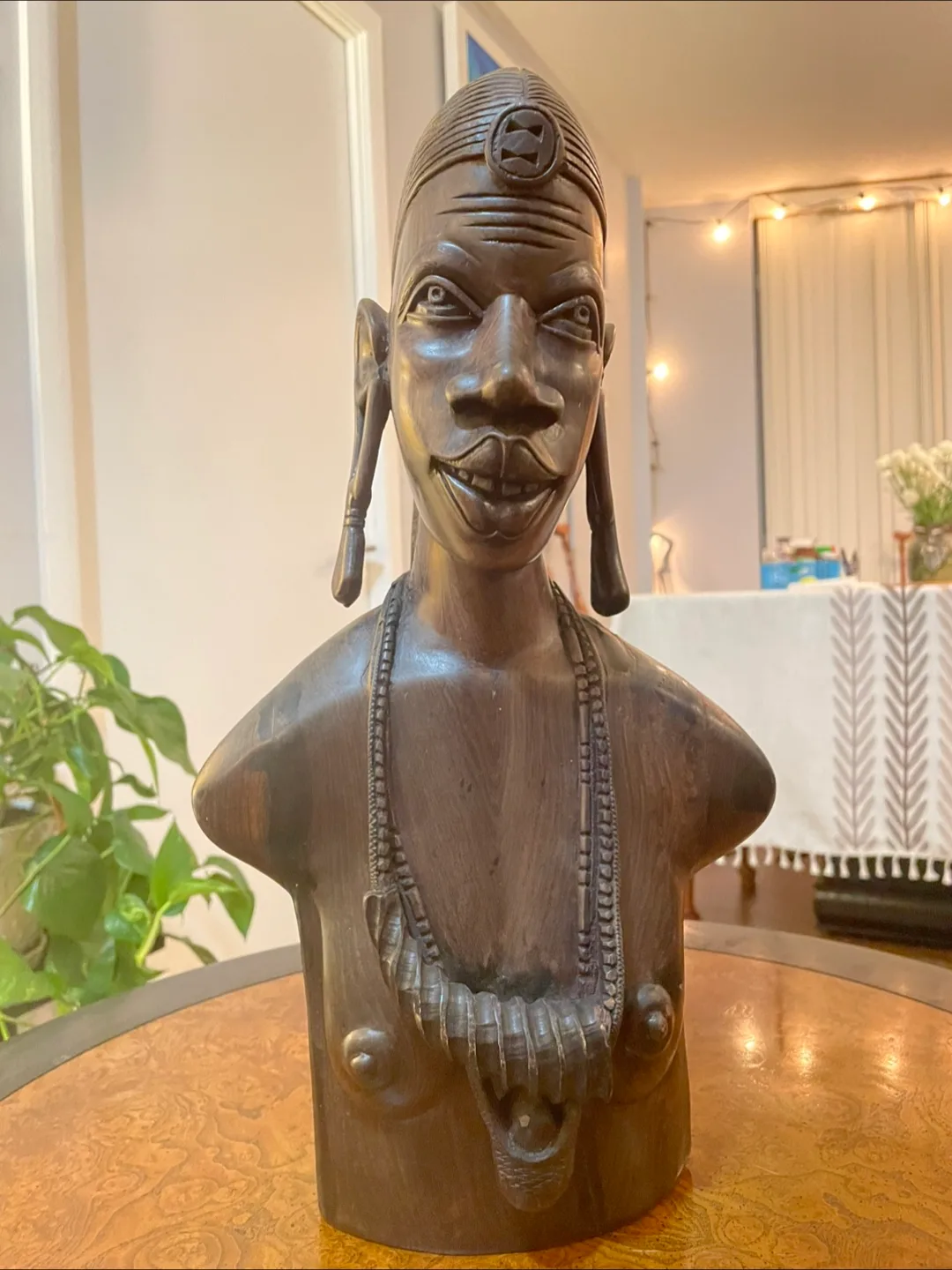 Wooden African Bust Sculpture thumbnail