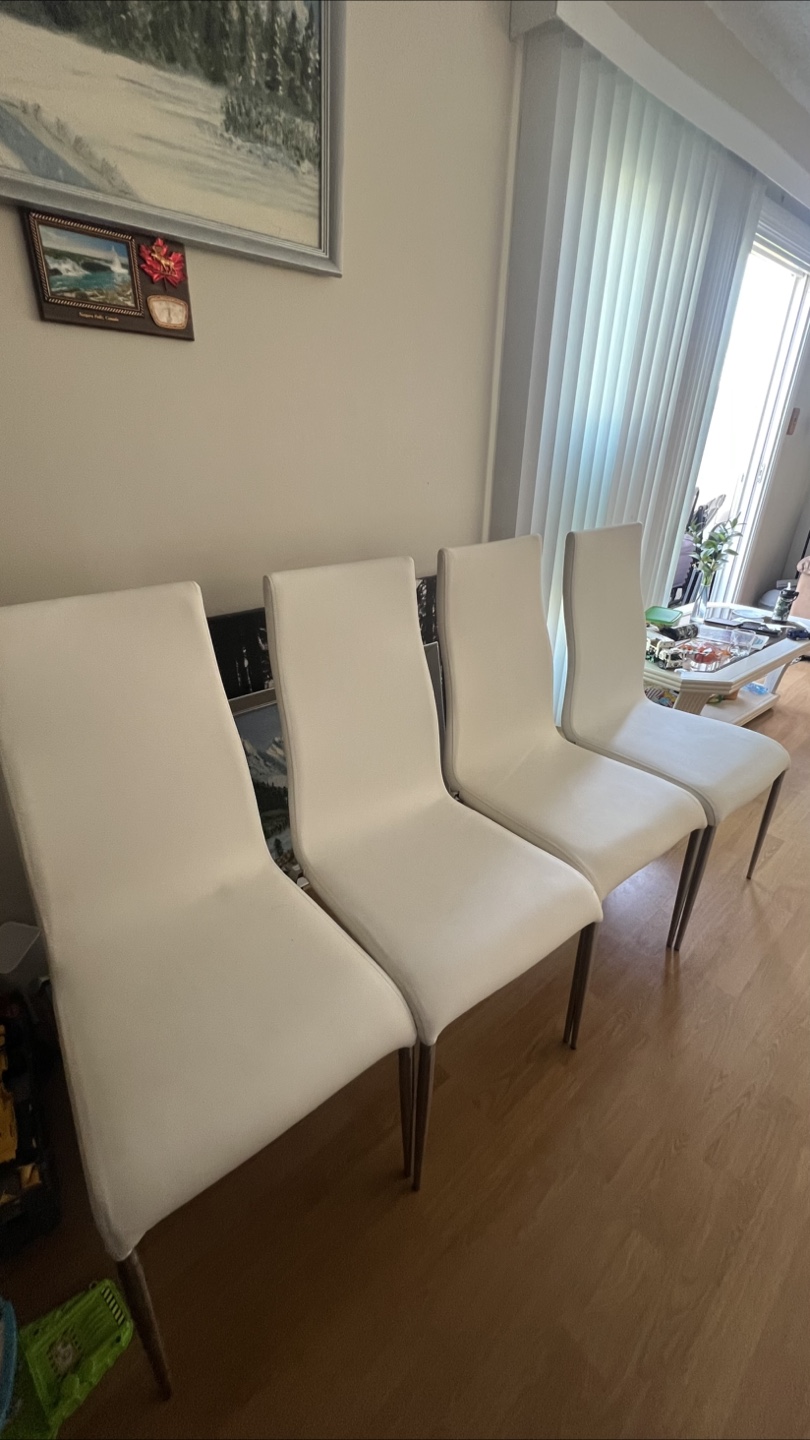 Set of 4 White Dining leather Chairs - photo 4