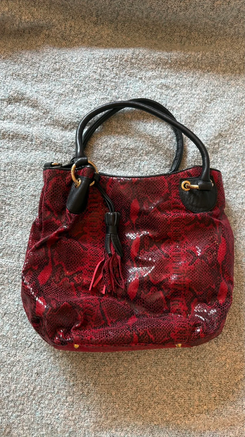 Red Snakeskin Print leather Tote Bag thumbnail