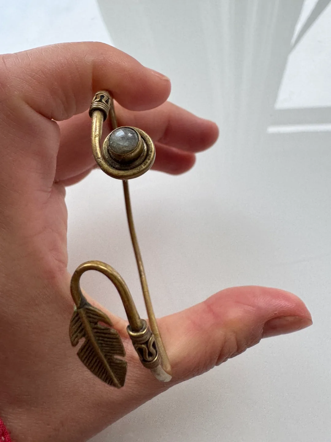 Bronze Tone Cuff Bracelet with Feather Detail and Moinstoen thumbnail