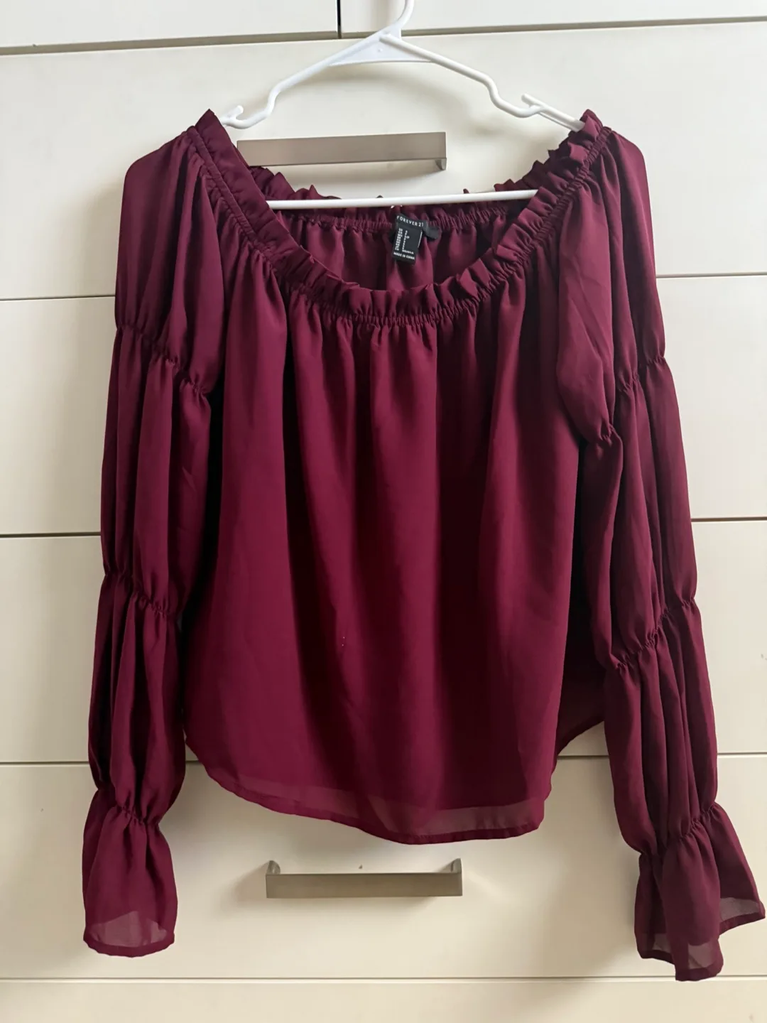 Forever 21 Burgundy Off-Shoulder Blouse - Size S thumbnail